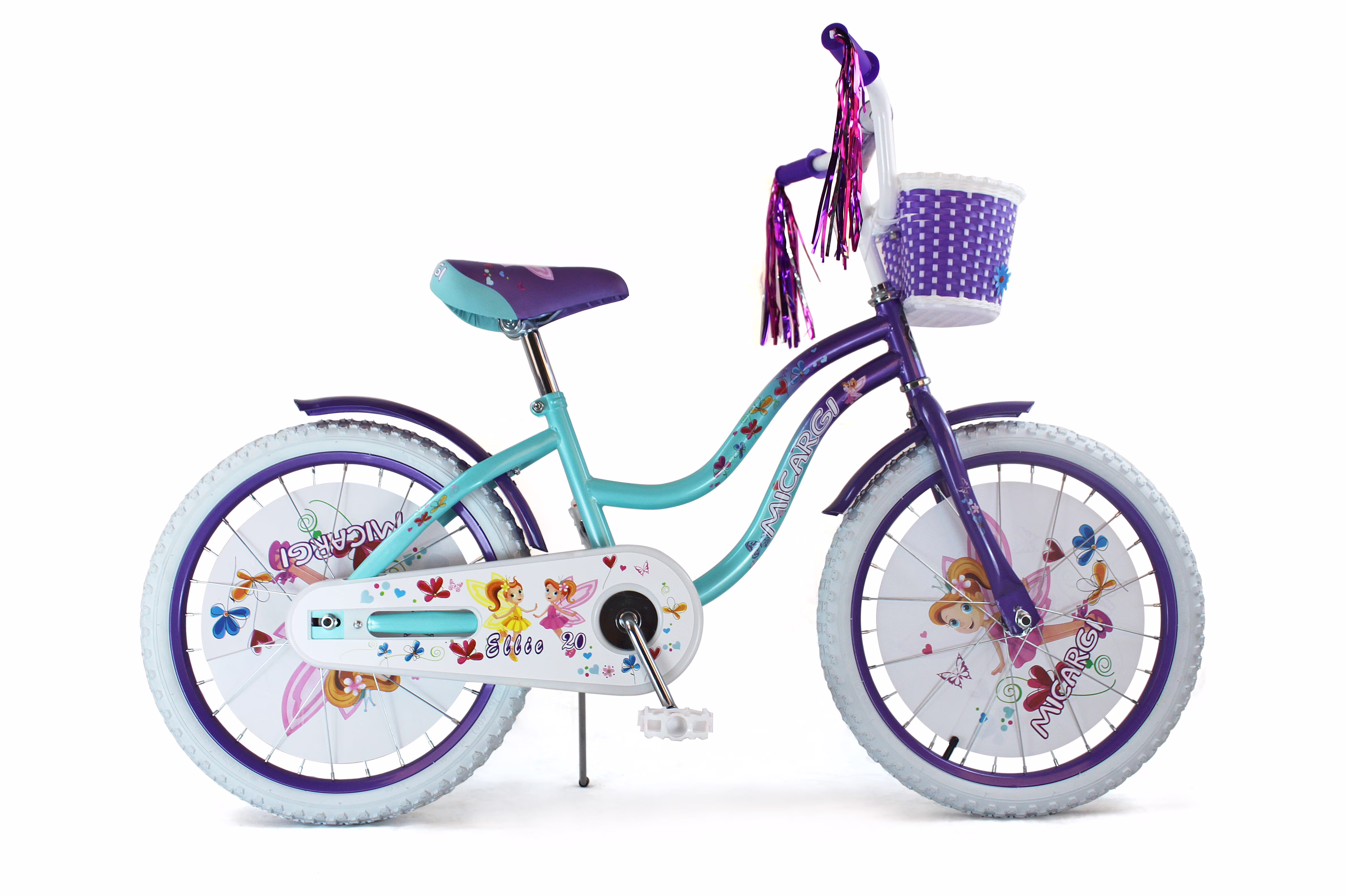 USToyOutlet 20 In. Cruiser Steel Frame Bicycle Coaster Brake One Piece Crank, White Full cover Chain Guard, Purple Baskets, Fenders & Rims, White Tire Kid's Bike - Purple/Baby Blue - Image 4