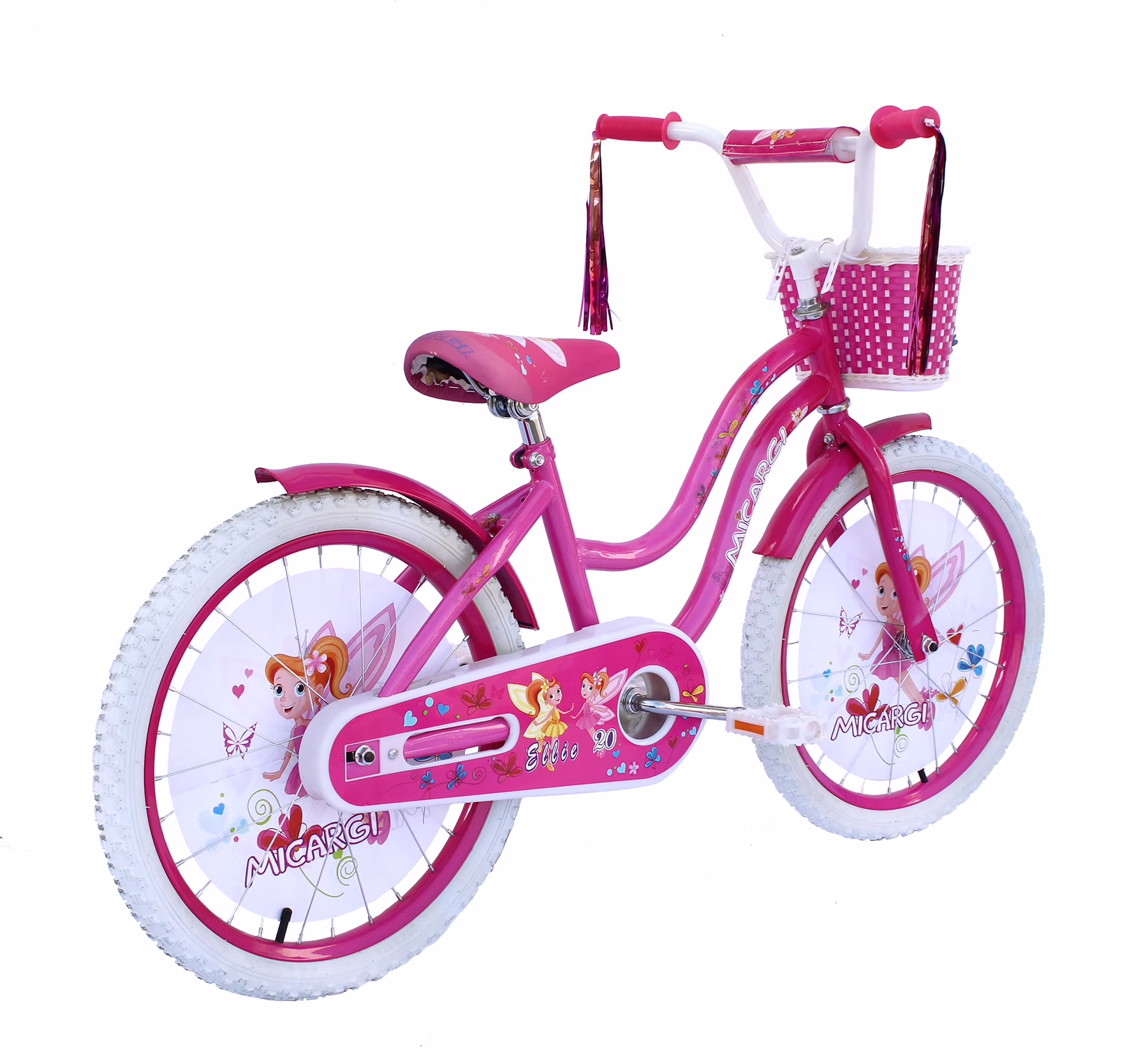 USToyOutlet 20 In. Cruiser Steel Frame Bicycle Coaster Brake One Piece Crank, White, Pink Full cover Chain Guard, Pink Basket, Fenders and Rims, White Tire Kid's Bike - Pink and Hot Pink - Image 2