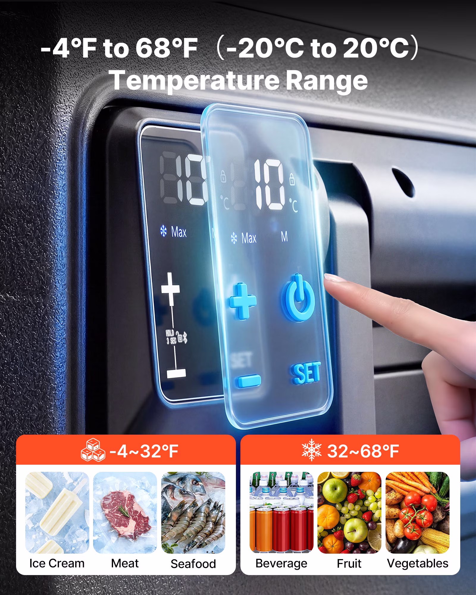VEVOR 12 Volt Refrigerator, 82.4 QT/ 78L Car Fridge, Portable Electric Freezer Compressor with Handle, APP Control and Wheel, 12V/24V DC 100-240V AC, -4℉ to 68℉, for Truck Van RV SUV Travel Camping - Image 4