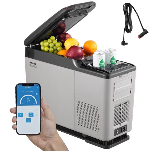 VEVOR Car Refrigerator, 12 Volt Car Armrest Refrigerator Fridge, 15 L Single Zone Portable Freezer, -4℉-68℉ Adjustable Range, 12/24V DC and 100-240V AC Compressor