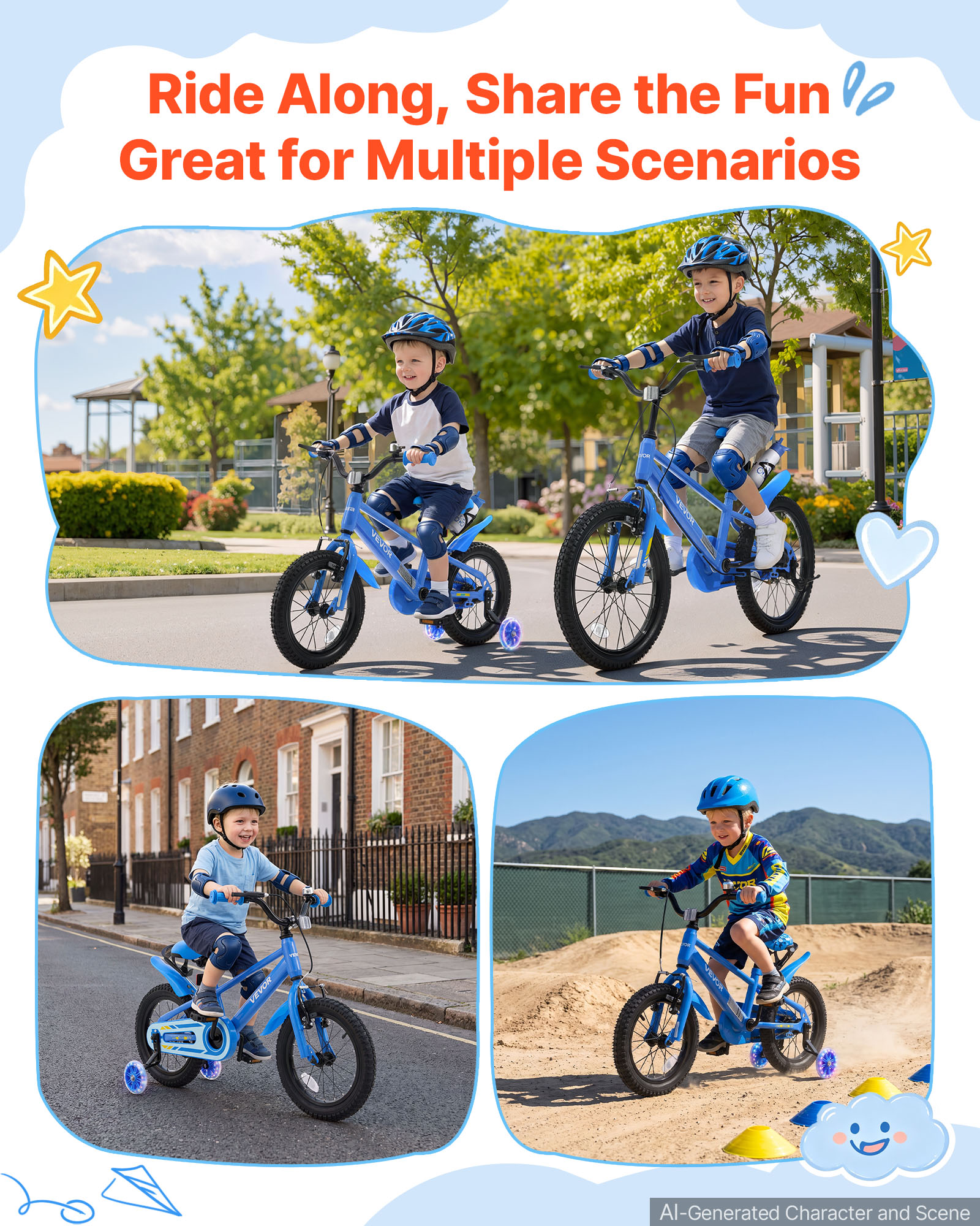 VEVOR Kids Bike, 14 Inch Children Bicycle, Training Wheels BMX Style Blue, for Boys Girls Ages 3-5, Adjustable Seat & Handlebar, Front Brake & Rear Coaster Brake, Cup Holder, High-Carbon Steel Frame - Image 5