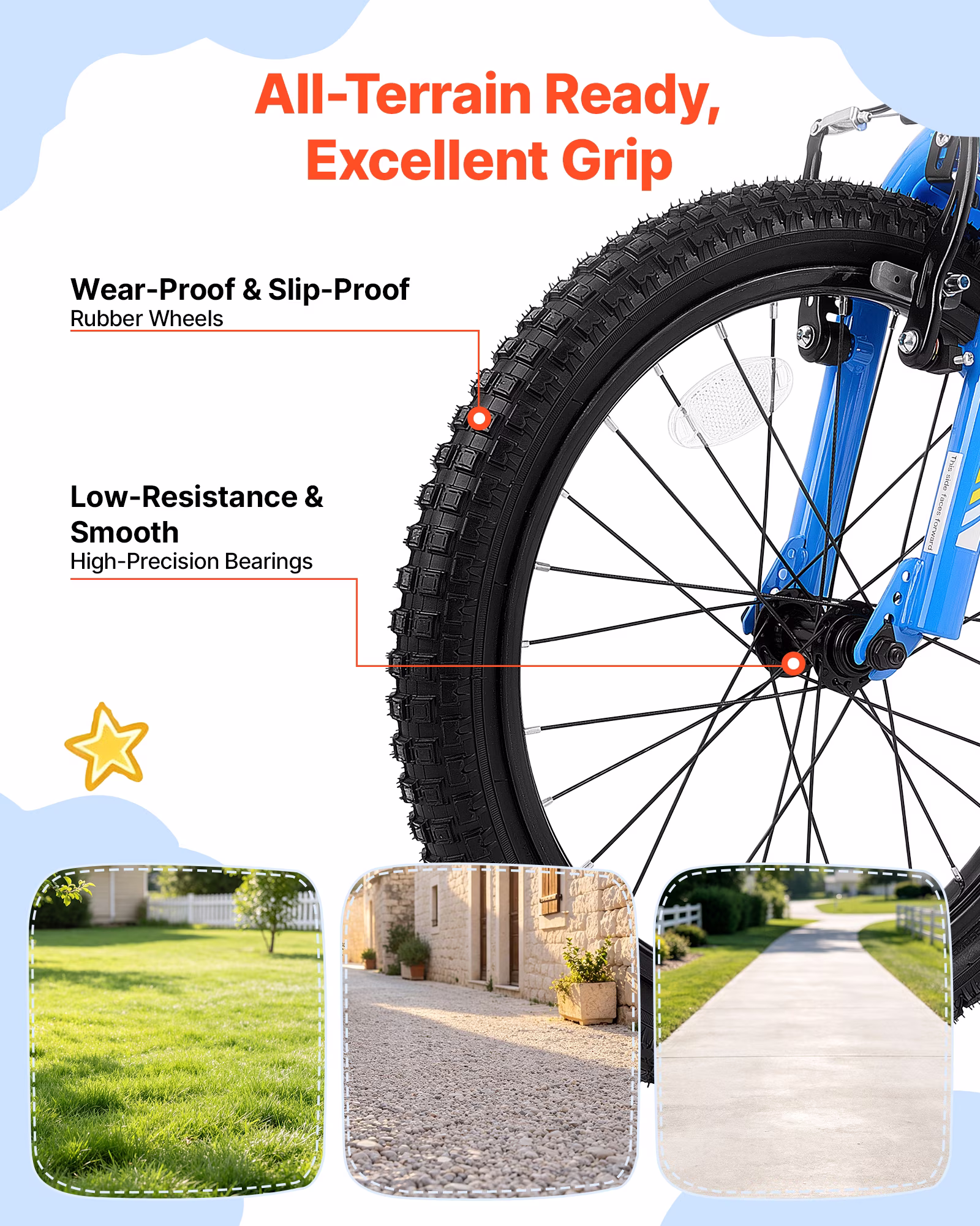 VEVOR Kids Bike, 18 in Children Bicycle, with Kickstand BMX Style Blue, for Boys Girls Ages 5-8, Adjustable Seat & Handlebar, Front Brake and Rear Drum Brake, Cup Holder, High-Carbon Steel Frame - Image 2