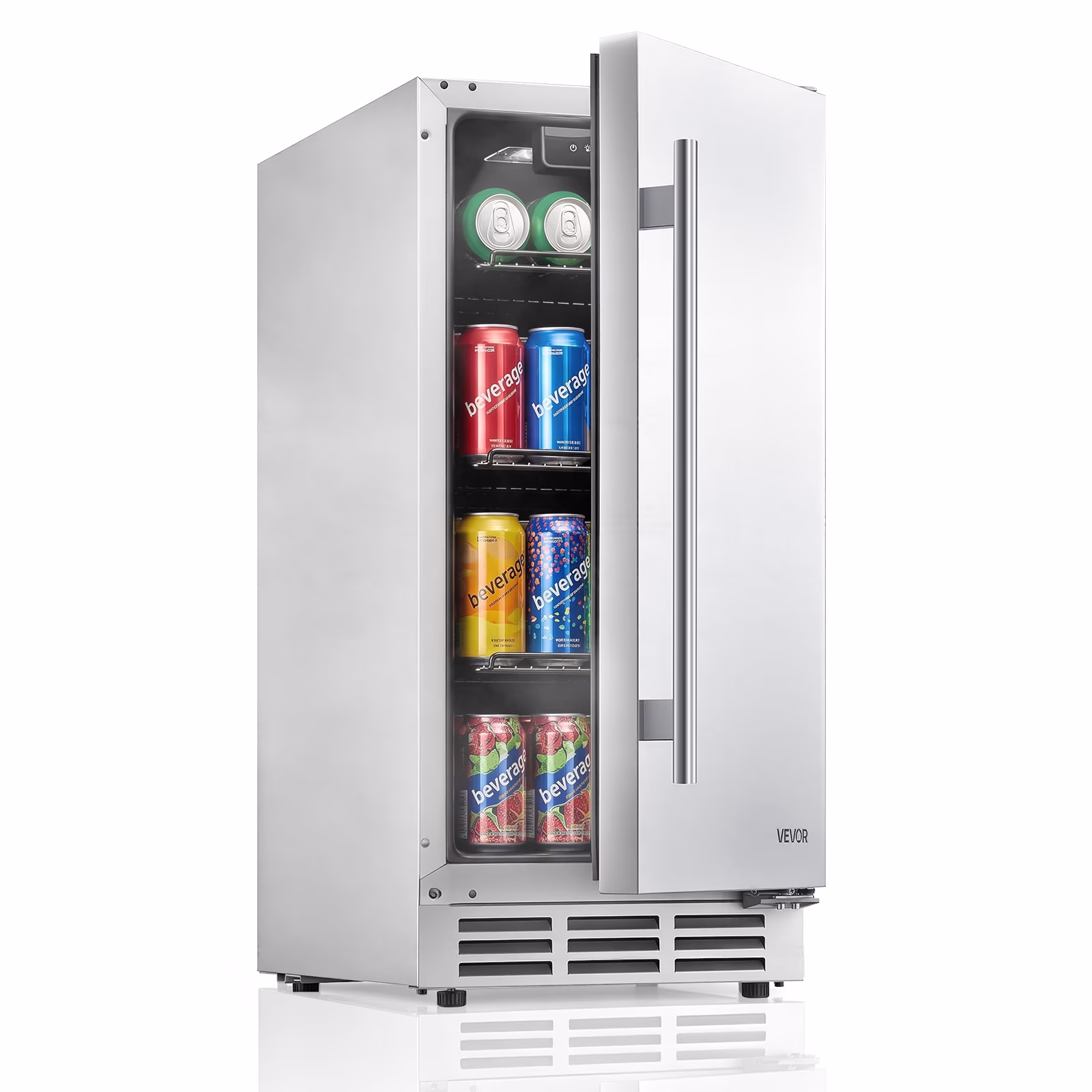 VEVOR Outdoor Beverage Refrigerator, 15 Inch Undercounter Drink Fridge, 304 Stainless Steel Body, 3.0 Cu. Ft, Hold 94 Cans, Powerful Cooling System, Built-in / Freestand Cooler, Home Bar & Patio
