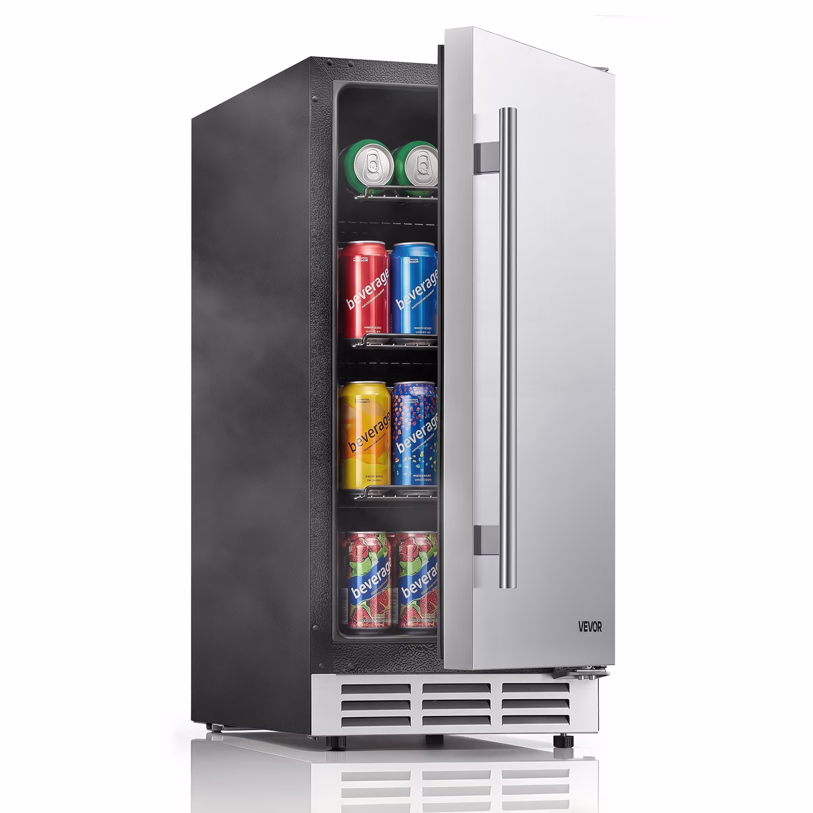 VEVOR Outdoor Beverage Refrigerator, 15 Inch Undercounter Drink Fridge, 304 Stainless Steel Door, 3.0 Cu. Ft, Hold 94 Cans, Powerful Cooling System, Built-in / Freestand Cooler, Home Bar & Patio