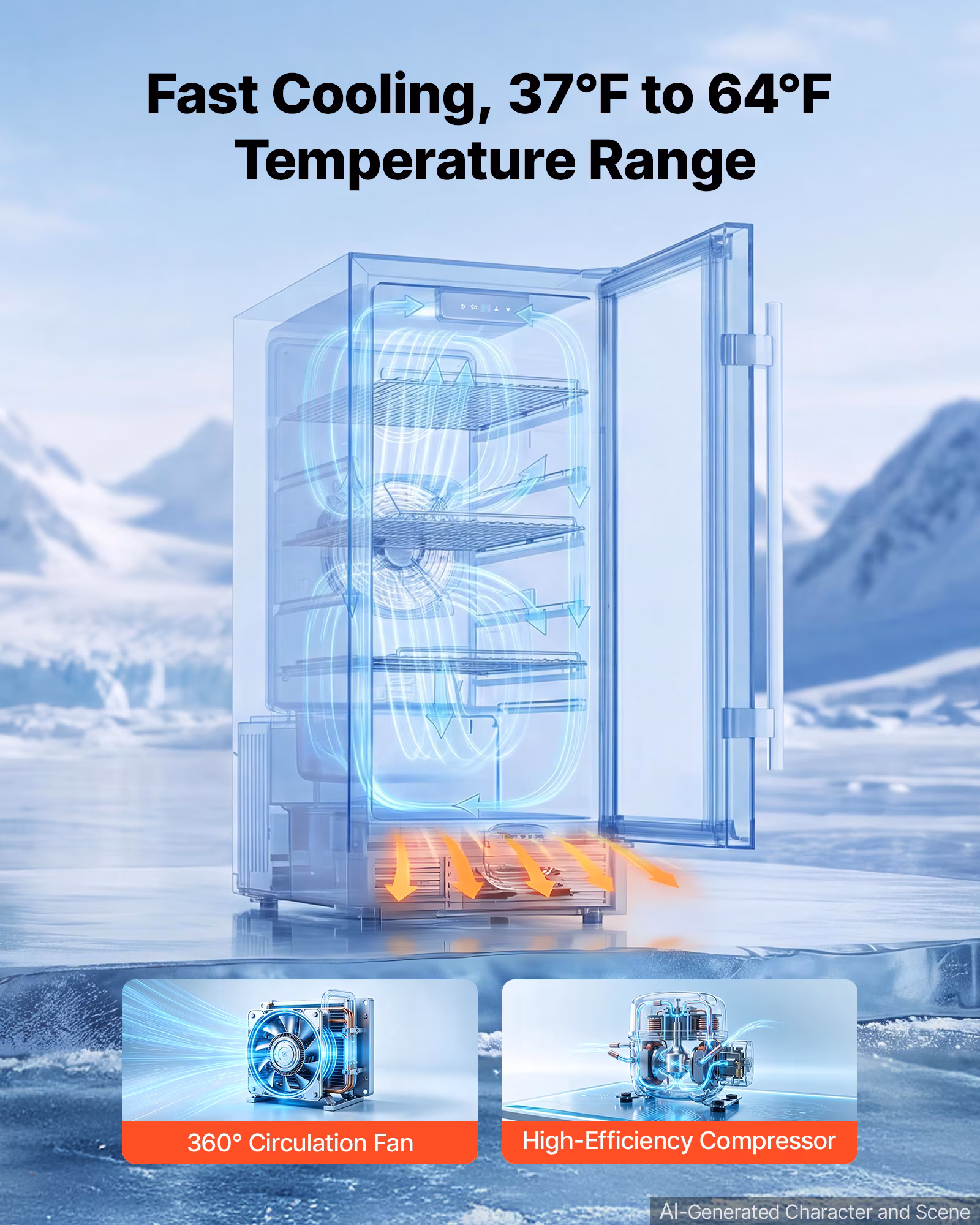 VEVOR Outdoor Beverage Refrigerator, 15 Inch Undercounter Drink Fridge, 304 Stainless Steel Body, 3.0 Cu. Ft, Hold 94 Cans, Powerful Cooling System, Built-in / Freestand Cooler, Home Bar & Patio - Image 4