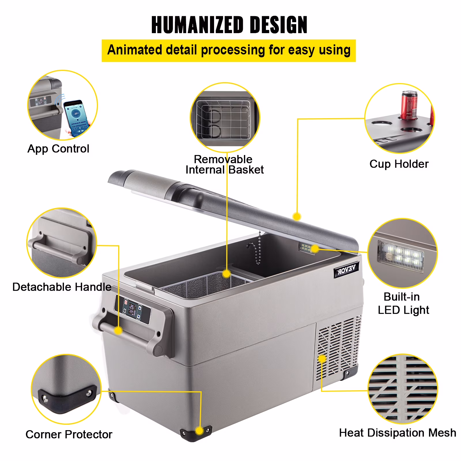VEVOR Portable Refrigerator 37 Quart(35 Liter),12 Volt Refrigerator App Control(-4℉~68℉), Car Refrigerator Dual Zone with 12/24v DC & 110-240v AC - Image 5