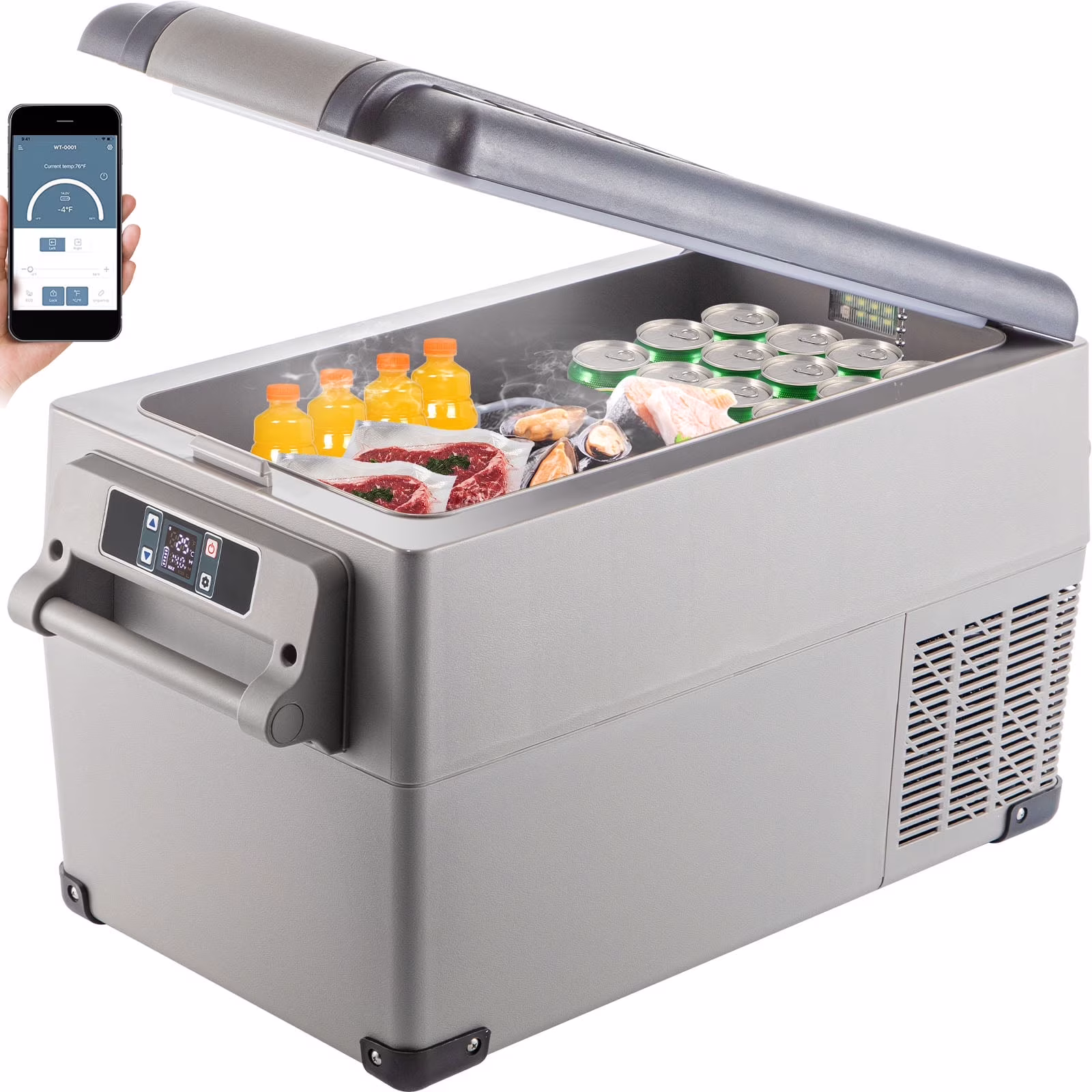 VEVOR Portable Refrigerator 37 Quart(35 Liter),12 Volt Refrigerator App Control(-4℉~68℉), Car Refrigerator Dual Zone with 12/24v DC & 110-240v AC