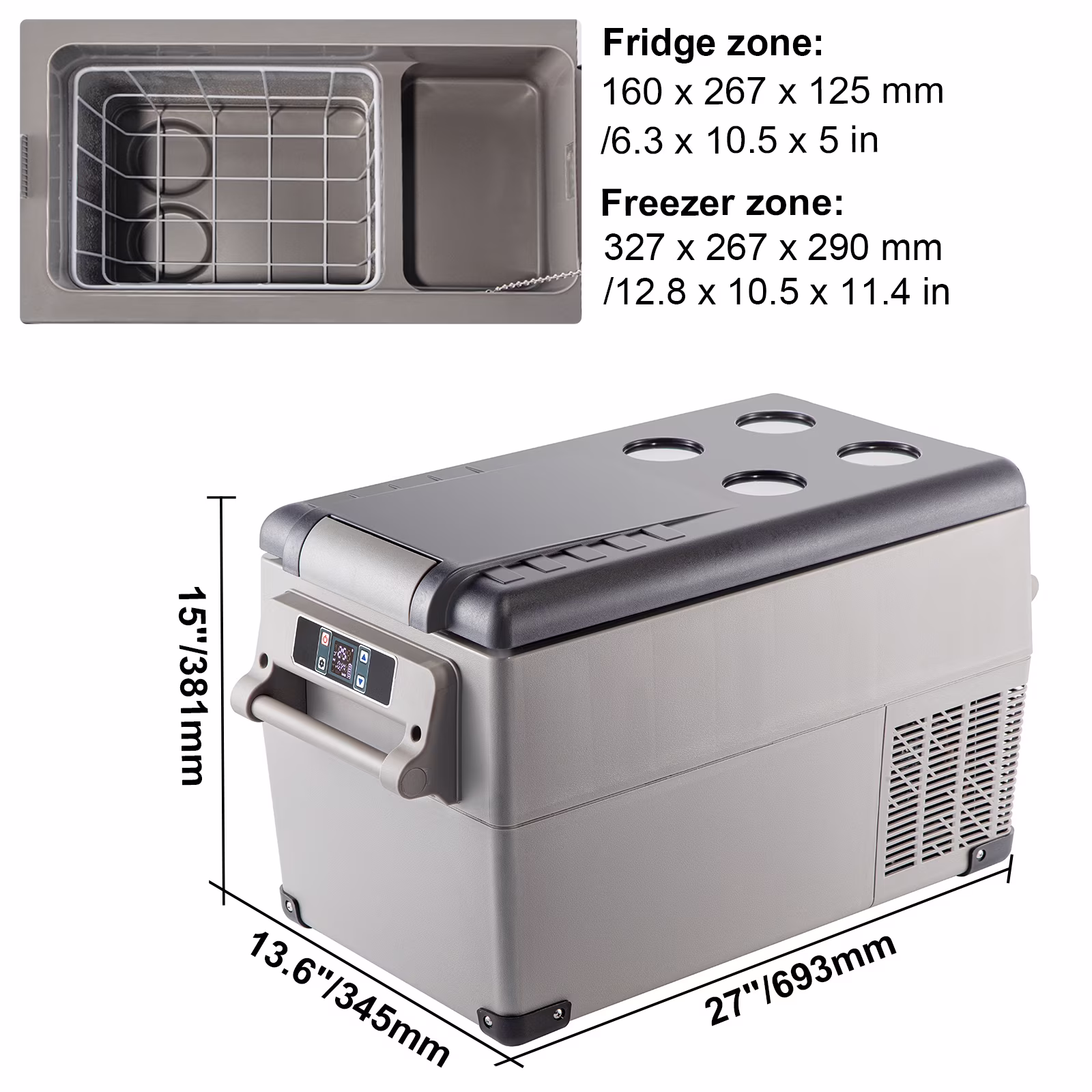 VEVOR Portable Refrigerator 37 Quart(35 Liter),12 Volt Refrigerator App Control(-4℉~68℉), Car Refrigerator Dual Zone with 12/24v DC & 110-240v AC - Image 3