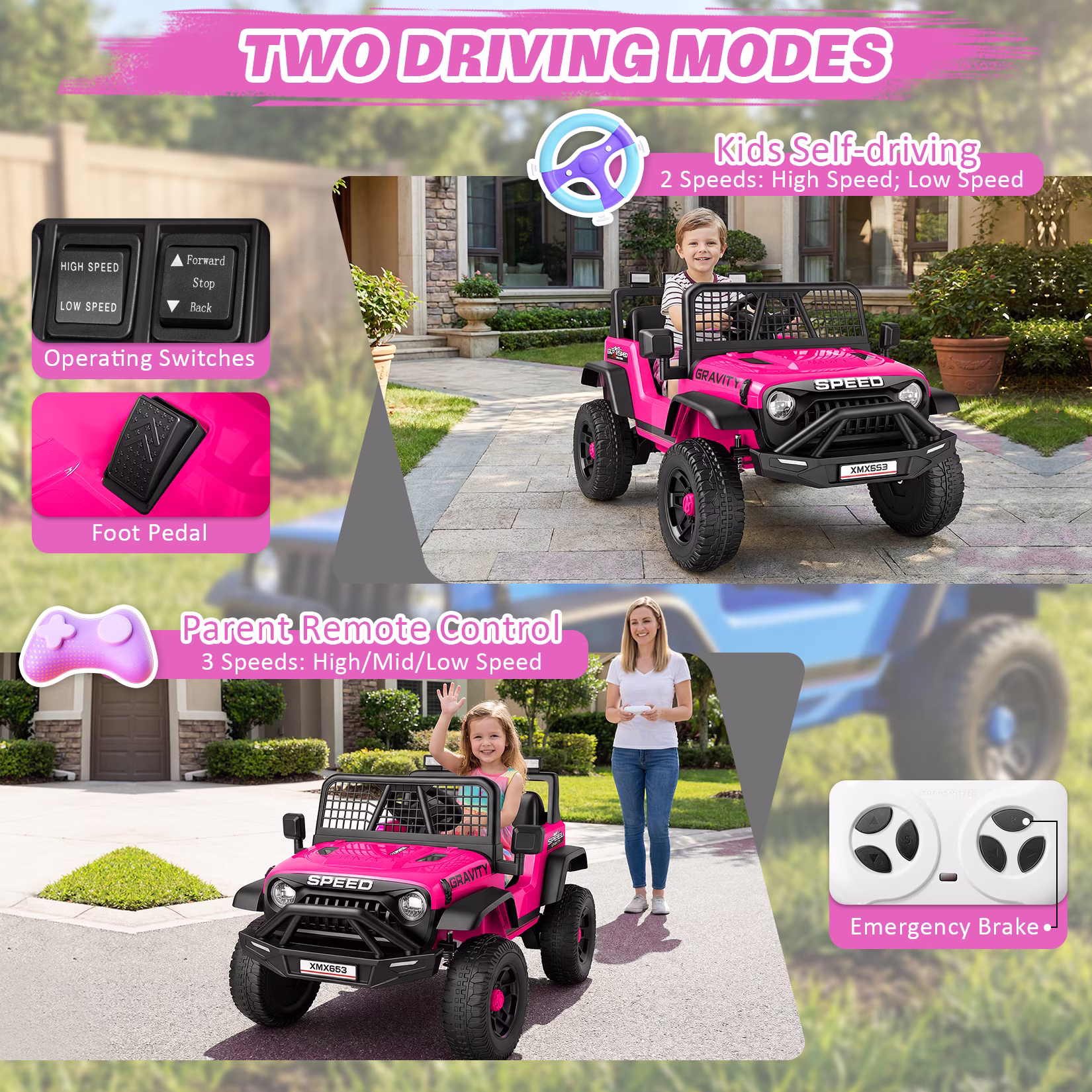 VIBESPARK 12V Ride on Toys with Remote Control, Single Seater Ride on Cars, Electric Car w/ Bluetooth, Music, Stories, Battery Indicator, Volume Adjustment, Breathing Light, Pink - Image 5