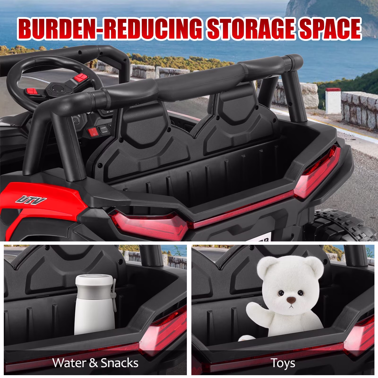 VIBESPARK 24 Volt Ride on Toys, 400W Electric Car for Kids, 2-Seater Ride on Cars w/ Battery Display, Spring Suspension, Bluetooth, LED Lights, Storage Box, Light Switch, Pink - Image 2
