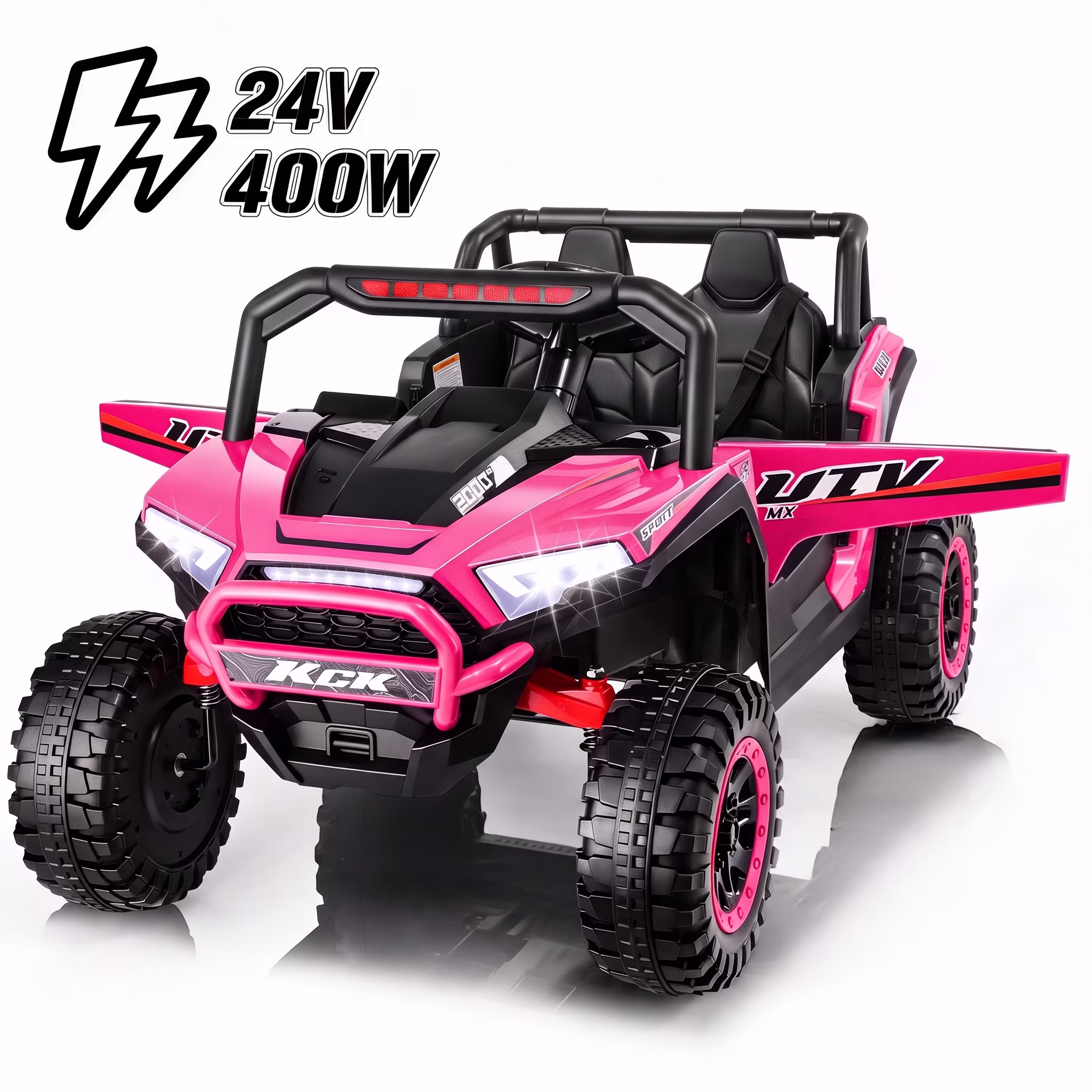 VIBESPARK 24 Volt Ride on Toys, 400W Electric Car for Kids, 2-Seater Ride on Cars w/ Battery Display, Spring Suspension, Bluetooth, LED Lights, Storage Box, Light Switch, Pink