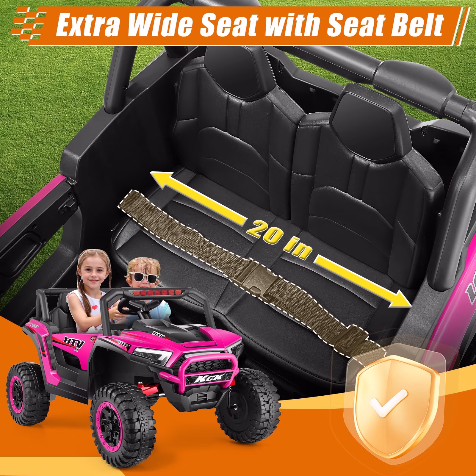 VIBESPARK 24 Volt Ride on Toys, 400W Electric Car for Kids, 2-Seater Ride on Cars w/ Battery Display, Spring Suspension, Bluetooth, LED Lights, Storage Box, Light Switch, Pink - Image 3