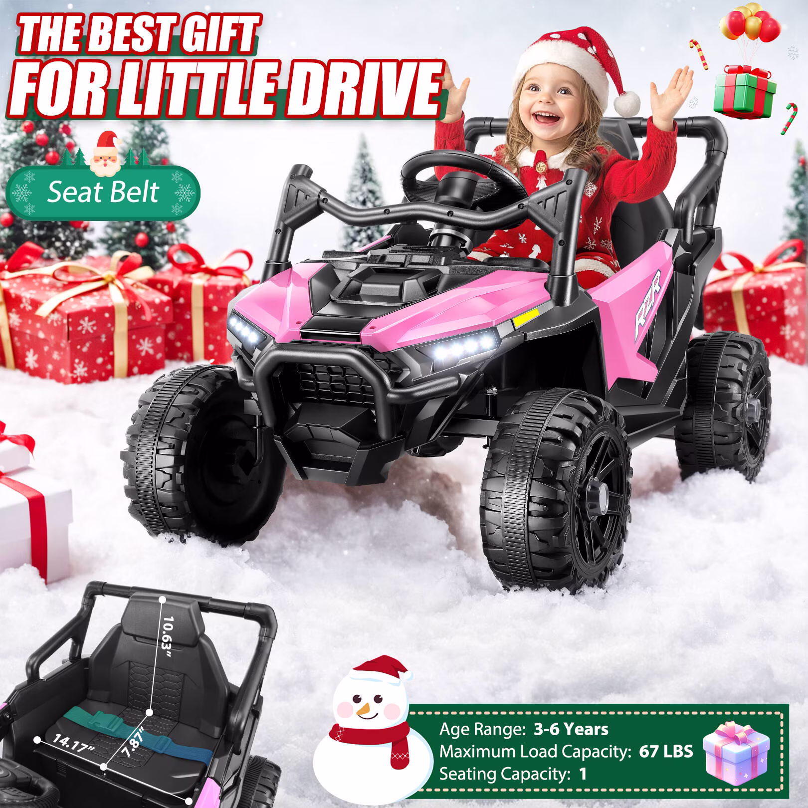 VIBESPARK 24V Kids Ride On Car with Remote Control, Dual 200W Motor UTV Electric Vehicle, Bluetooth Music & LED Lights, Outdoor Off-Road Toy for Toddlers Ages 3-6, Pink - Image 2