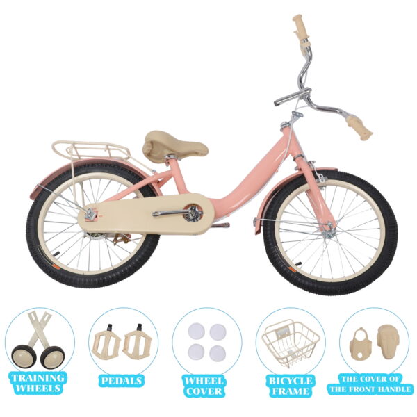 Vintage Kids Bike with Training Wheels & Basket Girls Bike Children Bicycles