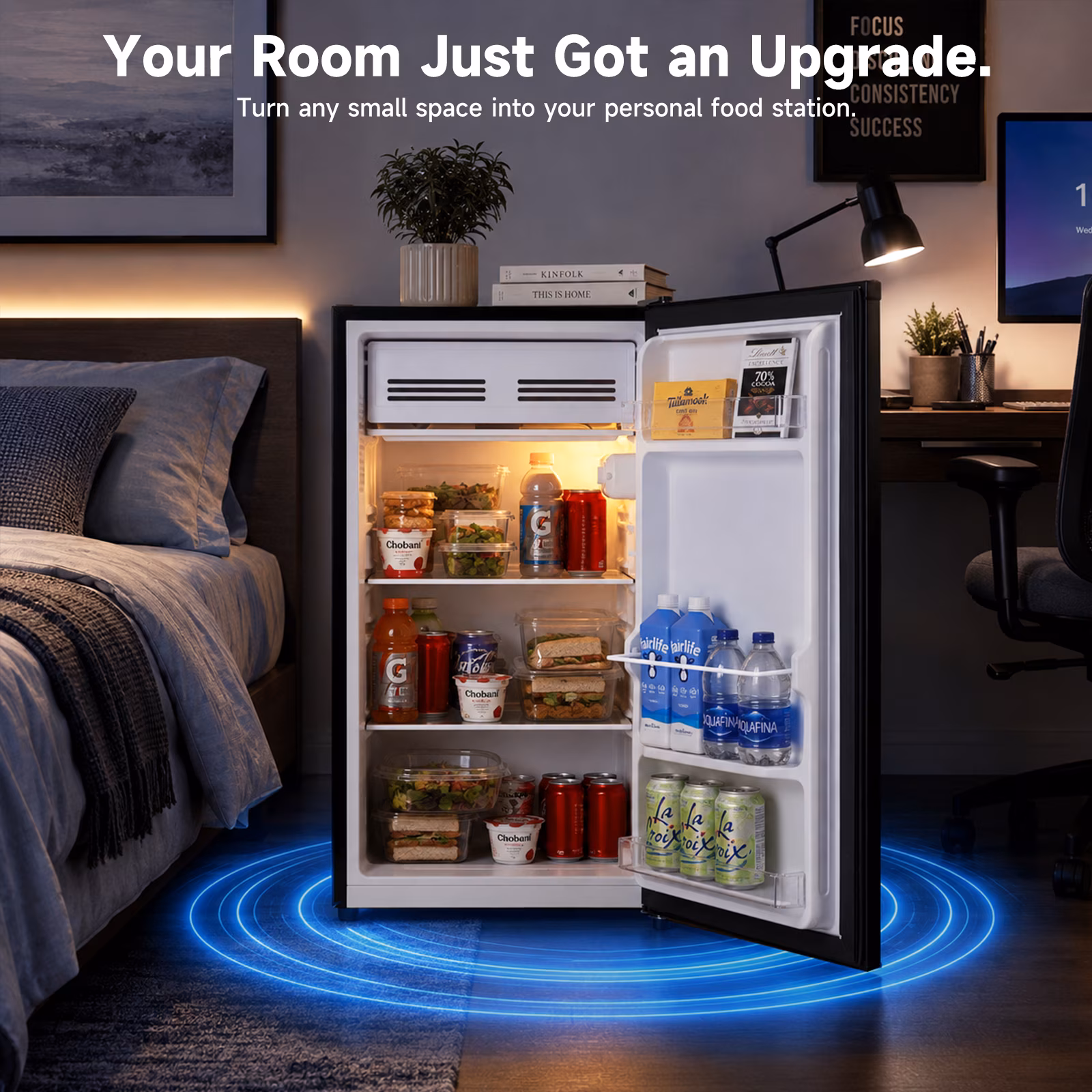 Vitarpatio 3.2 Cu ft Mini Fridge with Freezer, Single Door Compact Refrigerator for Dorm, Bedroom & Office, Adjustable Thermostat, Reversible Door, LED Light, Black - Image 3
