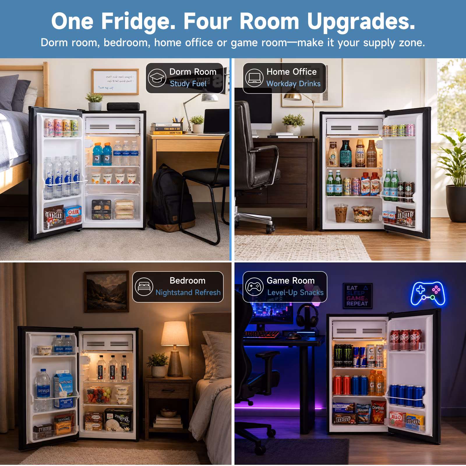 Vitarpatio 3.2 Cu ft Mini Fridge with Freezer, Single Door Compact Refrigerator for Dorm, Bedroom & Office, Adjustable Thermostat, Reversible Door, LED Light, Black - Image 2