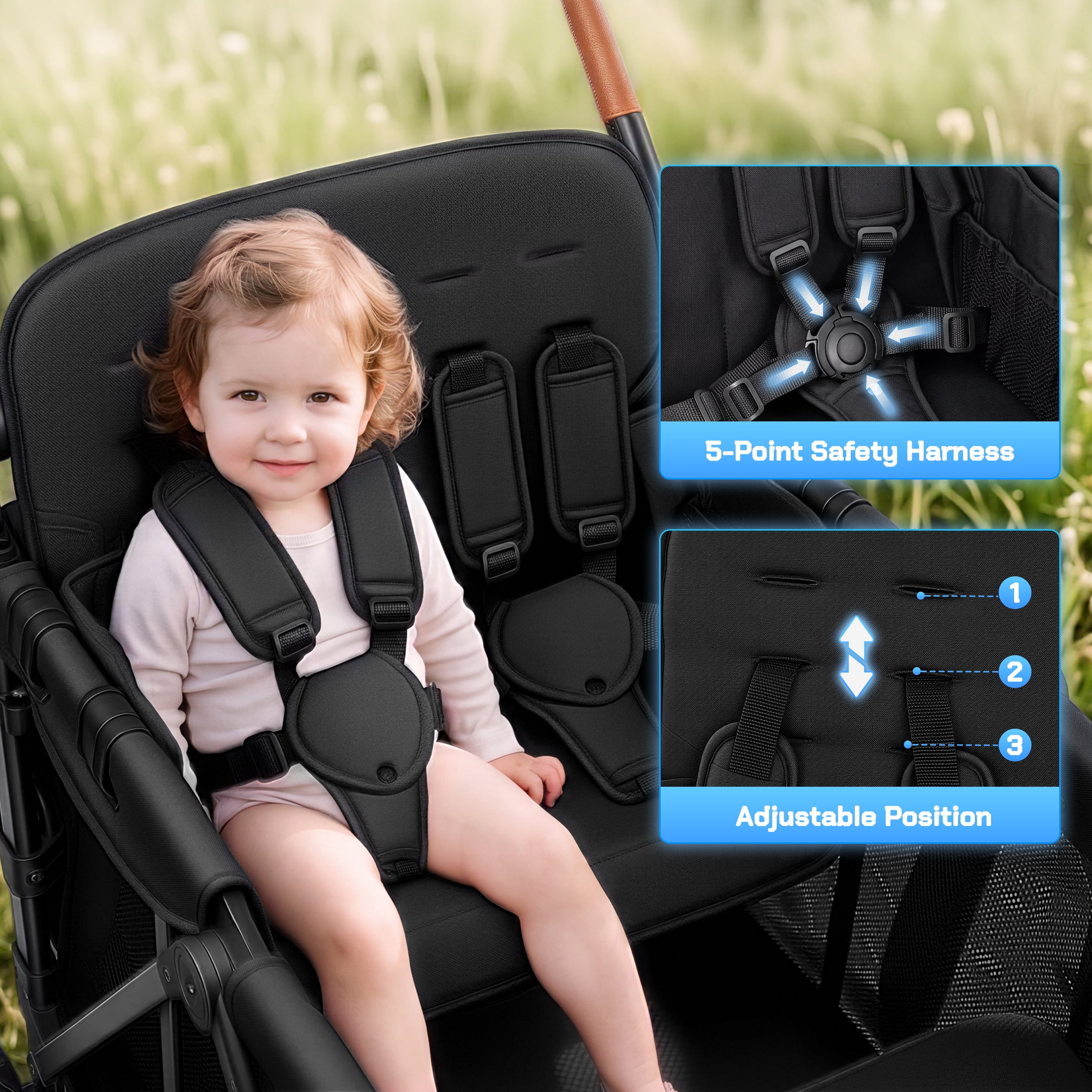 Vomeast 4-Seater Wagon Stroller, Outdoor Baby Stroller Wagon for 4 Kids,Black - Image 5