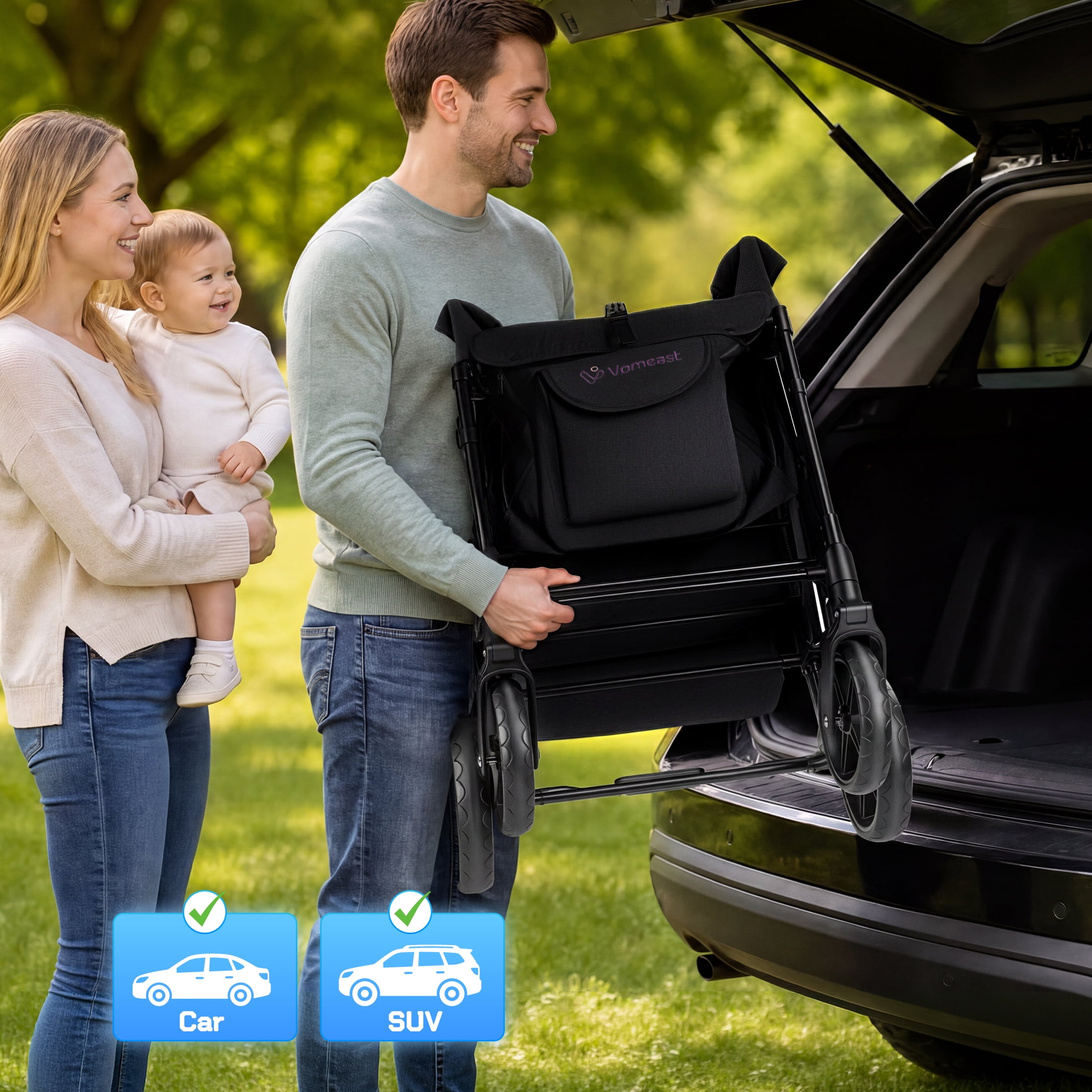 Vomeast 4-Seater Wagon Stroller, Outdoor Baby Stroller Wagon for 4 Kids,Black - Image 4