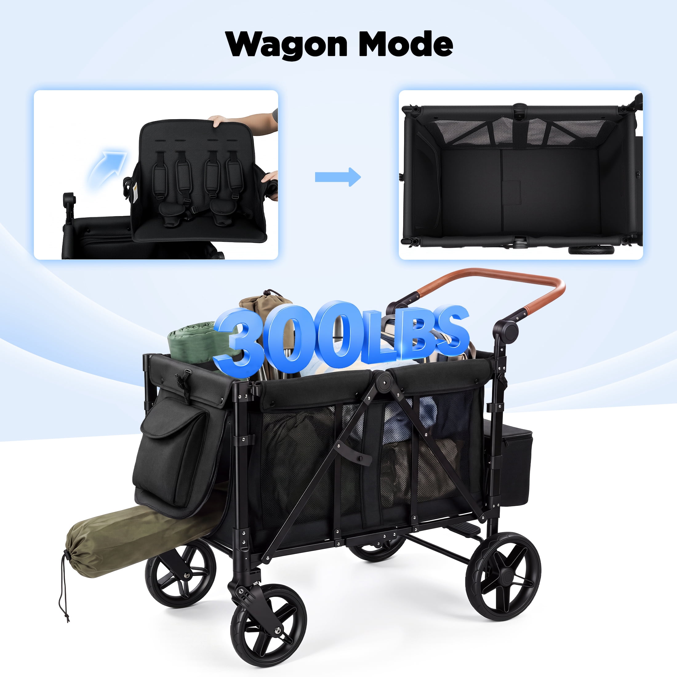 Vomeast 4-Seater Wagon Stroller, Outdoor Baby Stroller Wagon for 4 Kids,Black - Image 2