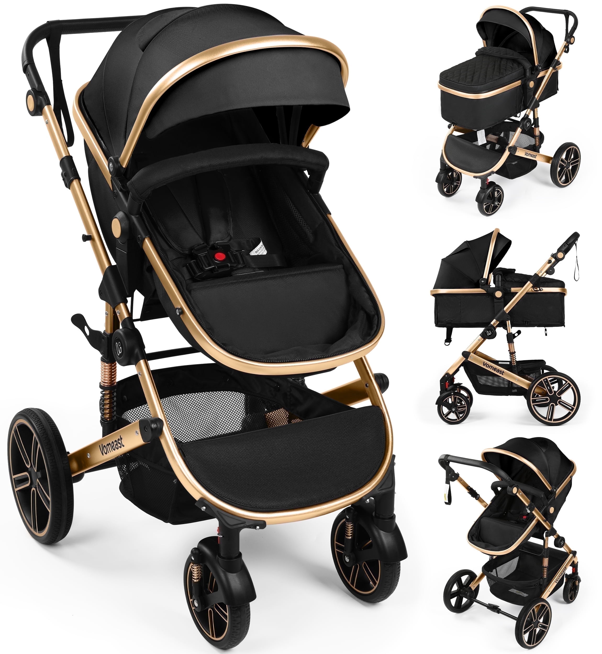 Vomeast Baby Stroller, Foldable Aluminum Alloy Stroller with Reversible, Travel Stroller for Newborn Infant, Black