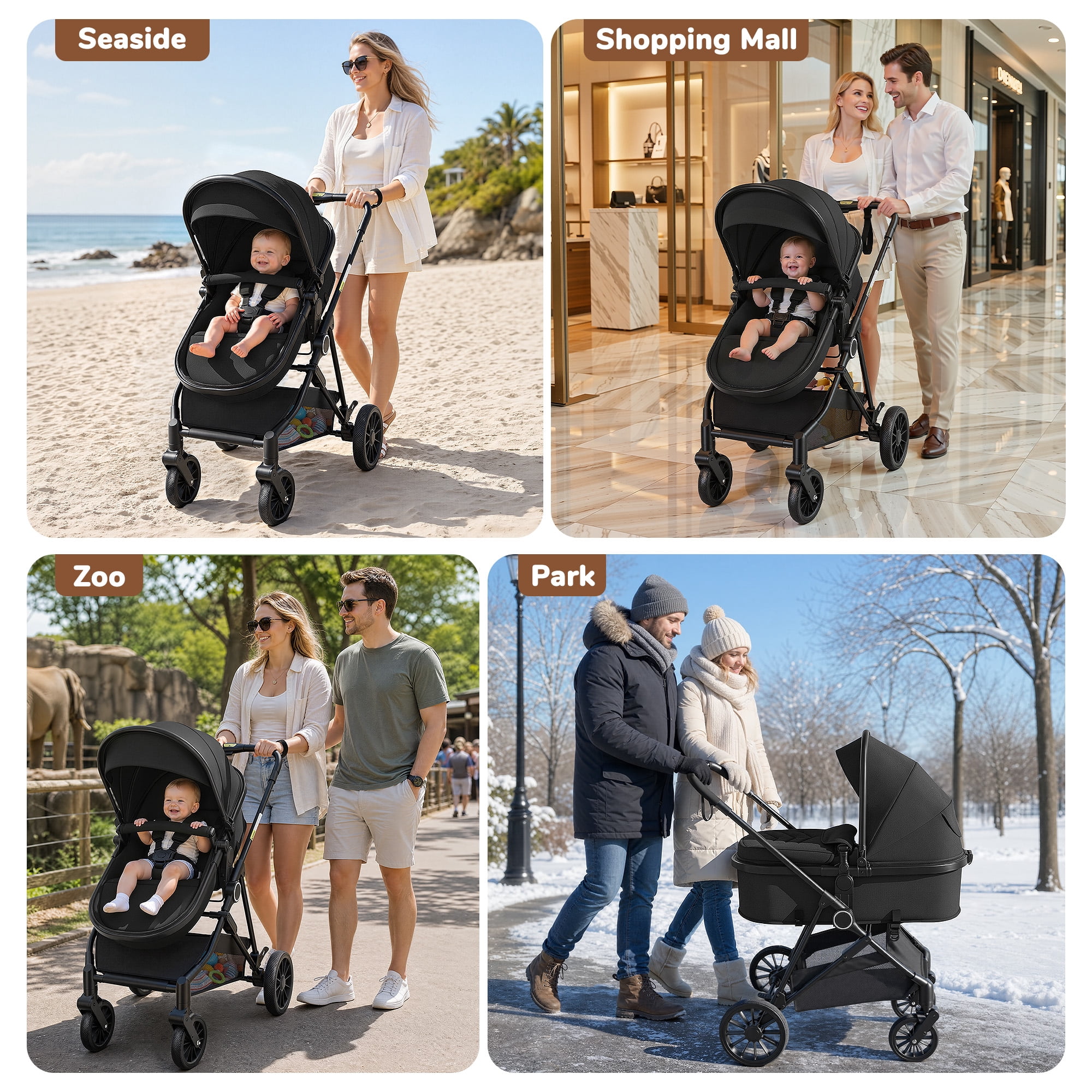 Vomeast Baby Stroller, Foldable Lightweight Travel Stroller, Reversible Seat, 5-Point Harness, Adjustable Canopy, Black - Image 4
