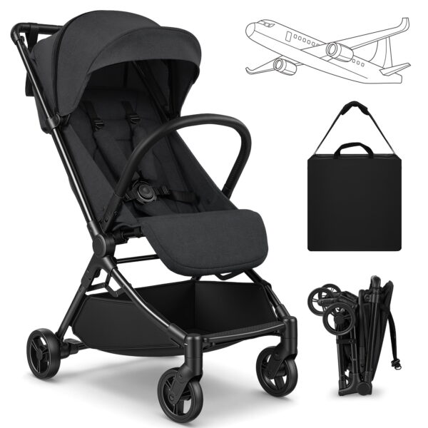 Vomeast Baby Stroller for Airplane, Portable Lightweight Travel Stroller for Infants and Toddlers, 12 lb, Black