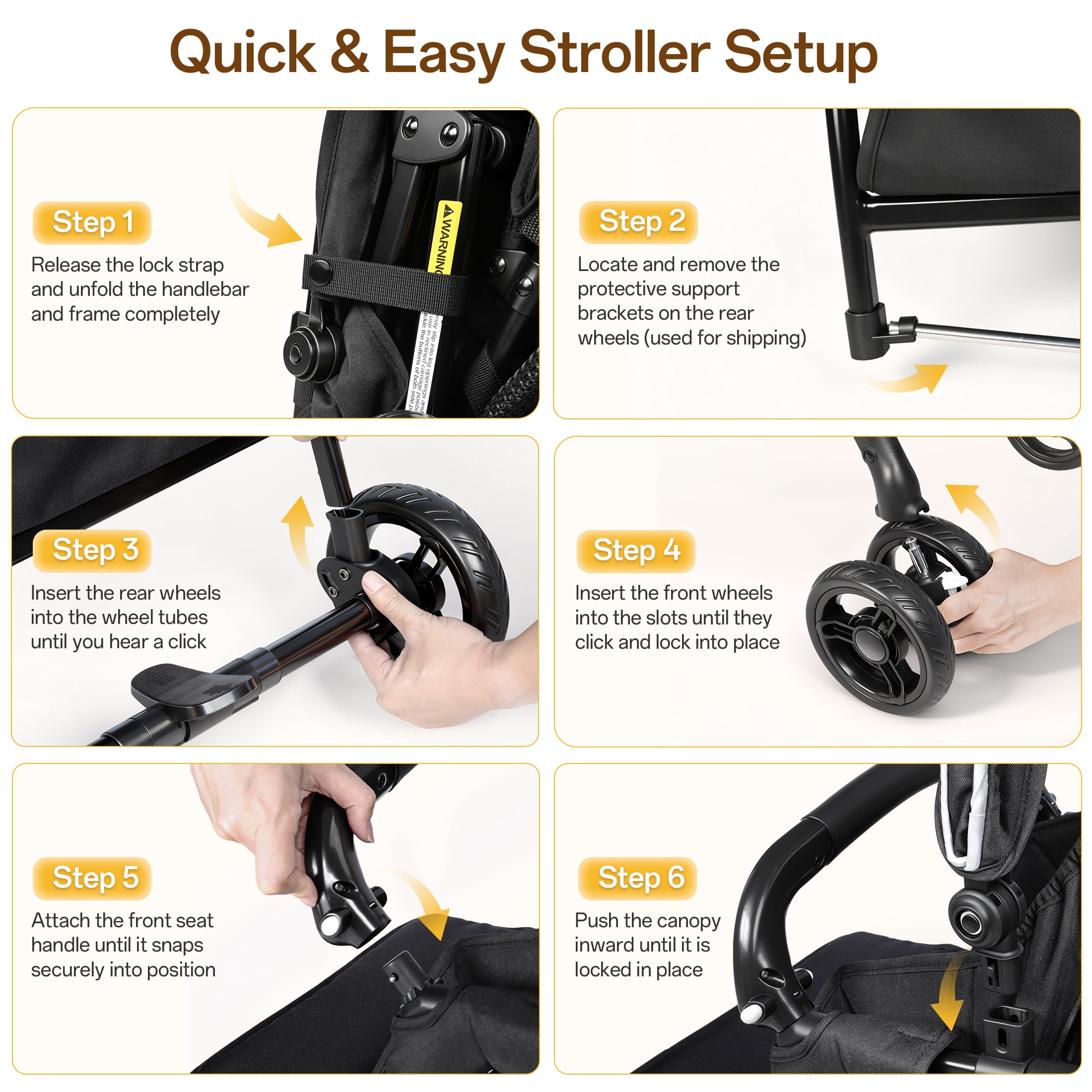 Vomeast Double Stroller for Twins, Foldable Lightweight Travel Stroller for Infant and Toddler, 5-Point Harness, Adjustable Canopy & Reclining Seat, Black - Image 4