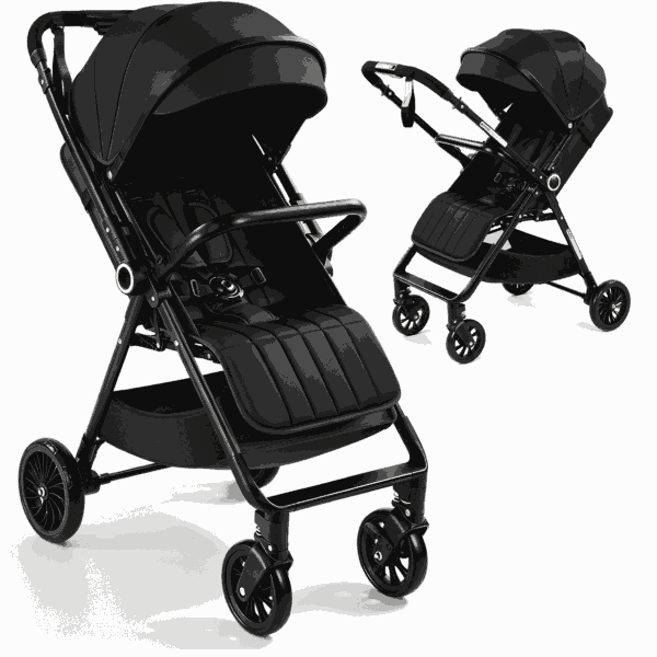 Vomeast Lightweight Stroller, Foldable Baby Stroller with Reversible Handle & One-Hand Fold for Travel, Black