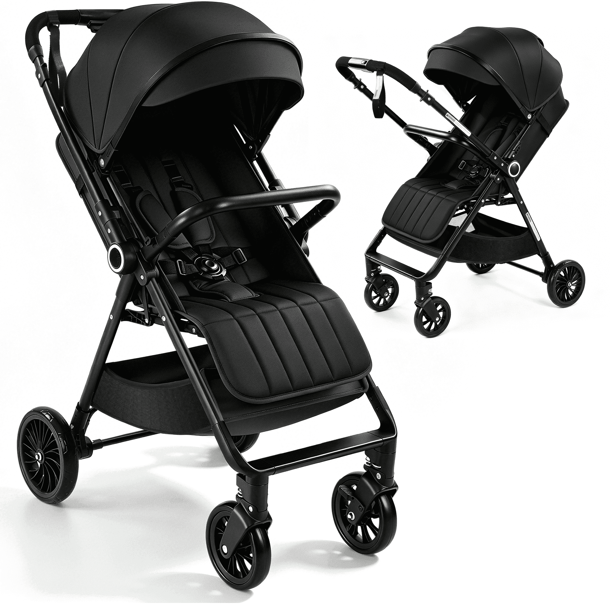 Vomeast Lightweight Stroller, Foldable Baby Stroller with Reversible Handle & One-Hand Fold for Travel, Black