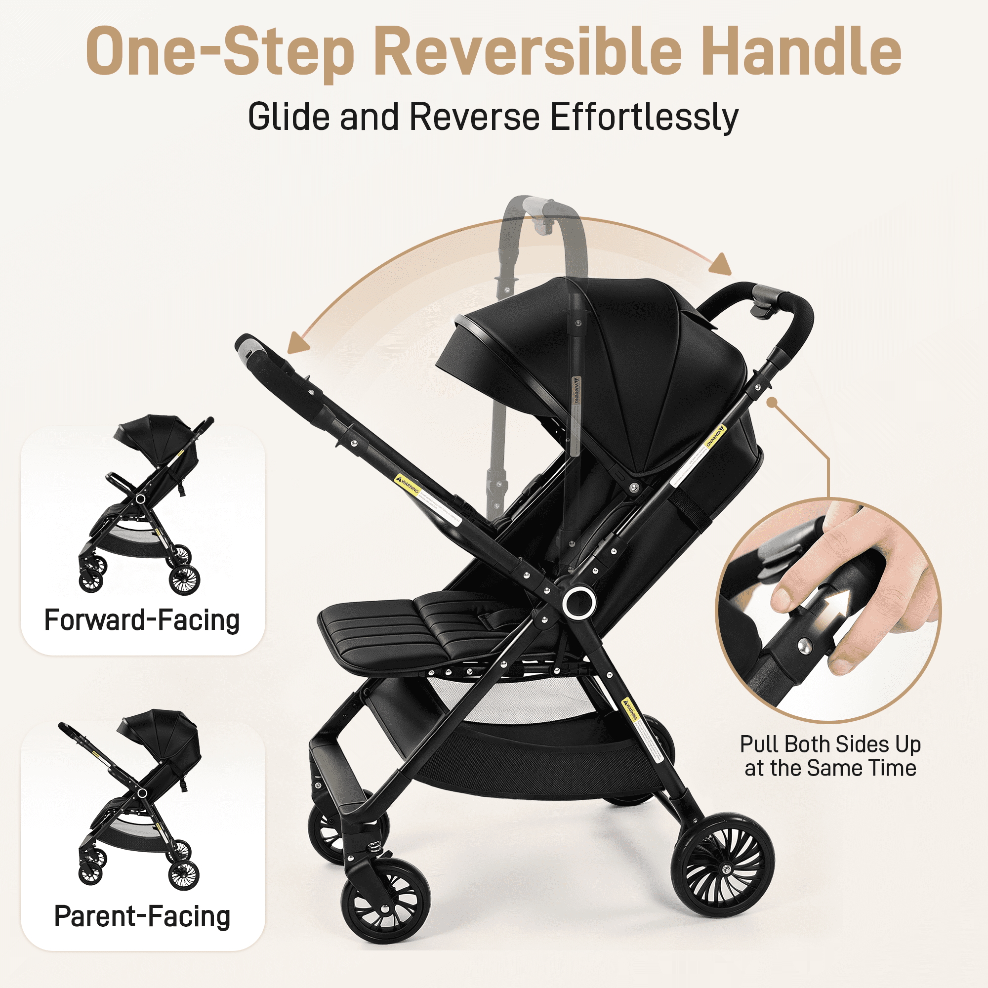 Vomeast Lightweight Stroller, Foldable Baby Stroller with Reversible Handle & One-Hand Fold for Travel, Black - Image 4