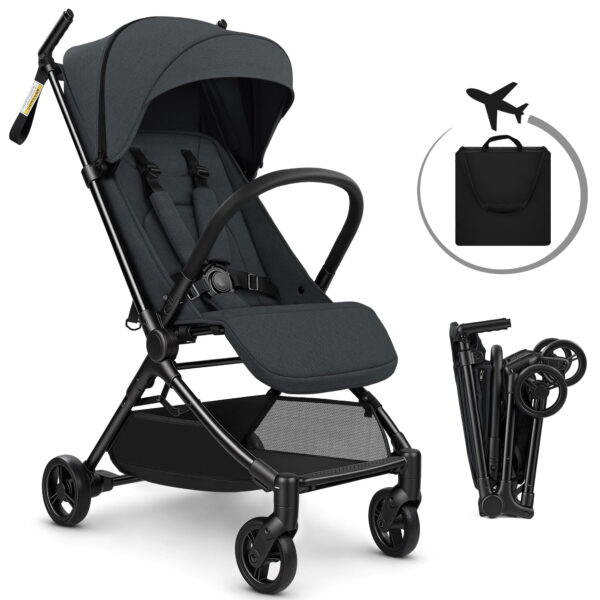 Vomeast Lightweight Stroller for Airplane Travel, Portable Baby Stroller for Infants and Toddlers, 12 lb, Black
