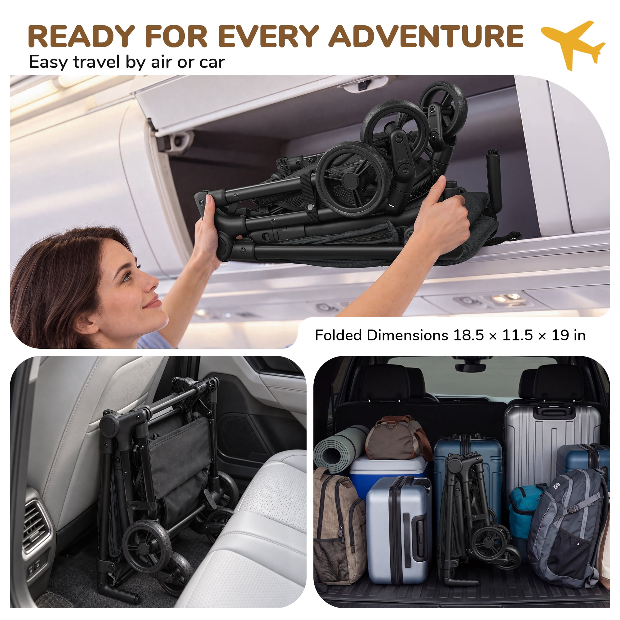 Vomeast Lightweight Stroller for Airplane Travel, Portable Baby Stroller for Infants and Toddlers, 12 lb, Black - Image 2