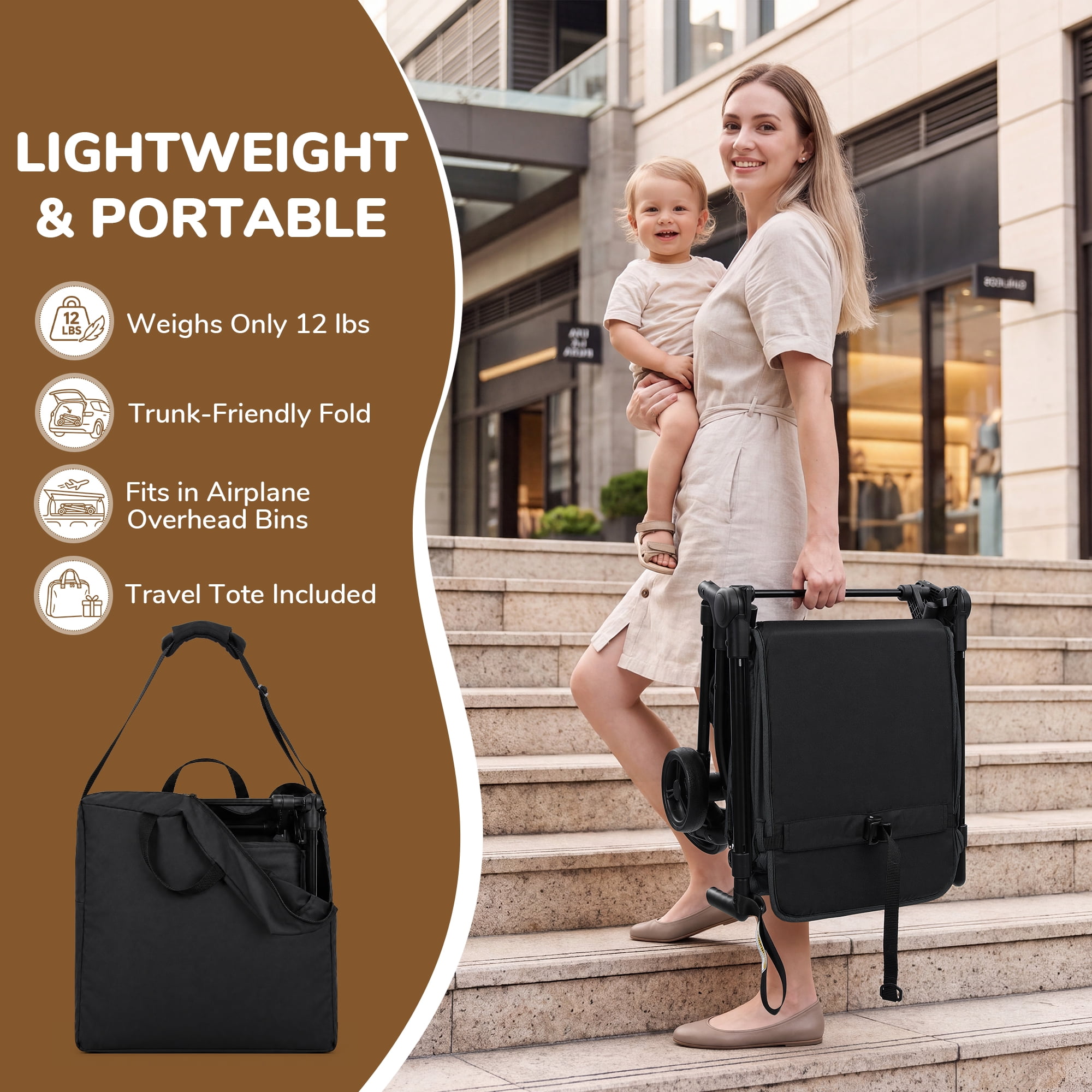 Vomeast Lightweight Stroller for Airplane Travel, Portable Baby Stroller for Infants and Toddlers, 12 lb, Black - Image 4