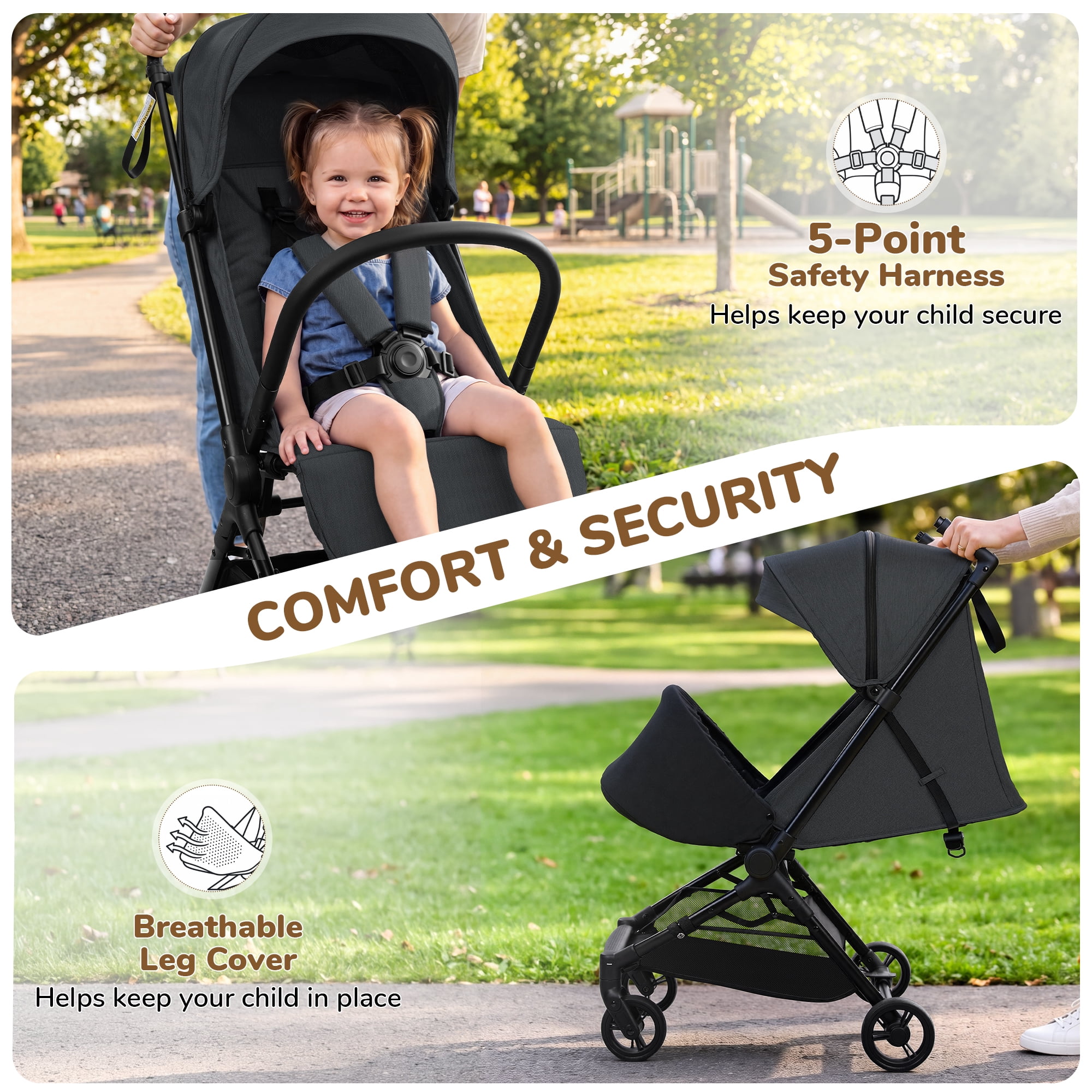 Vomeast Lightweight Stroller for Airplane Travel, Portable Baby Stroller for Infants and Toddlers, 12 lb, Black - Image 5
