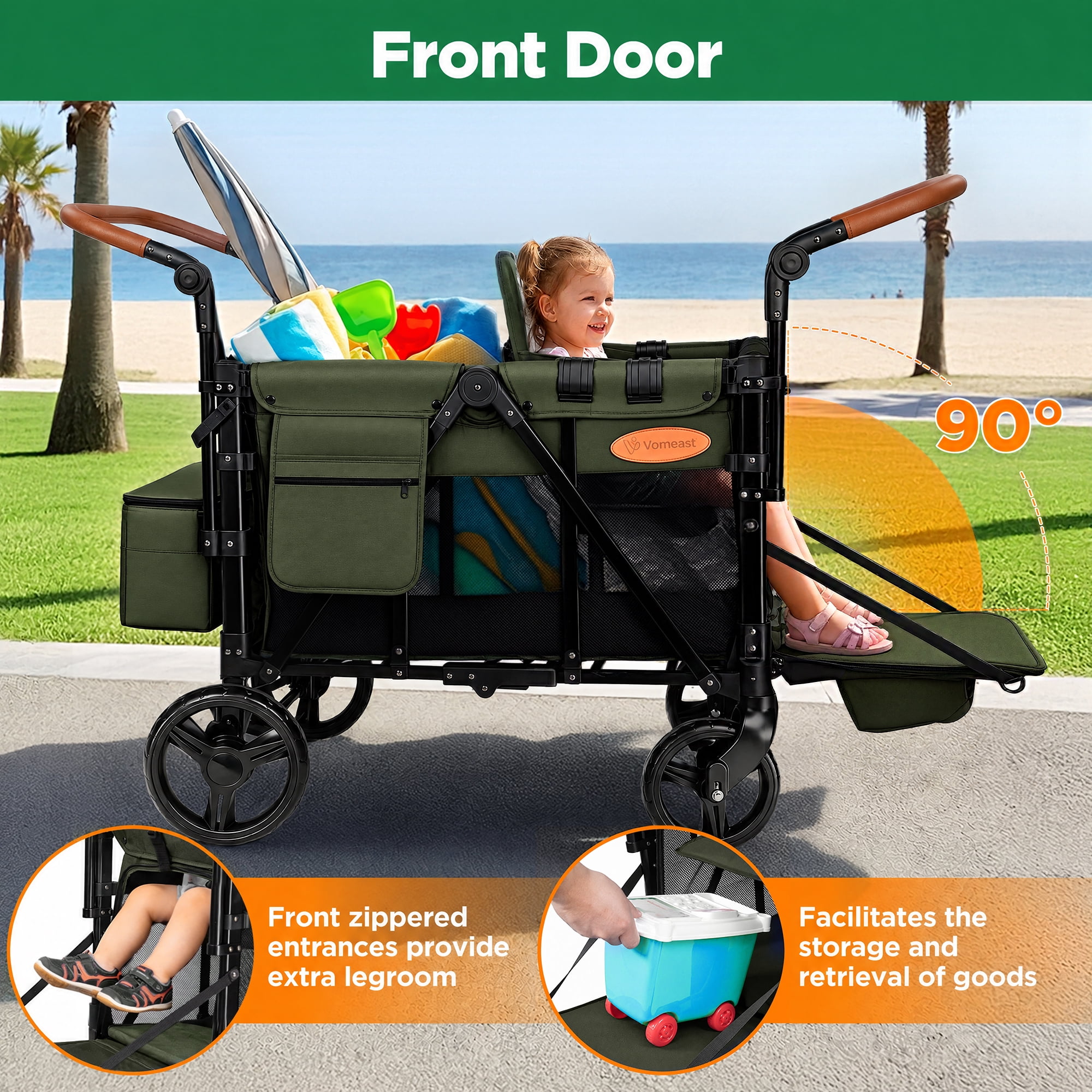 Vomeast Upgrade Wagon Stroller for 2 Kids,Green - Image 2