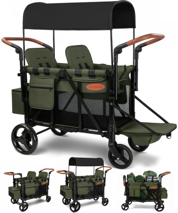 Vomeast Upgrade Wagon Stroller for 2 Kids,Green