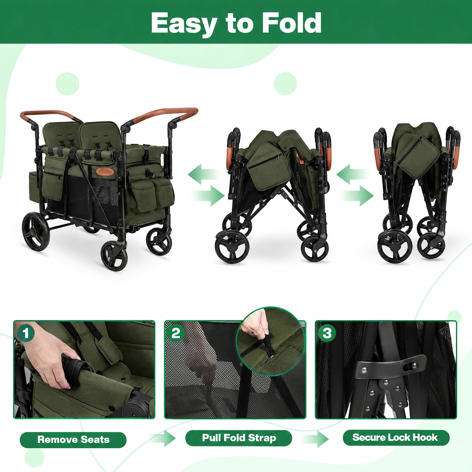 Vomeast Upgrade Wagon Stroller for 2 Kids,Green - Image 5