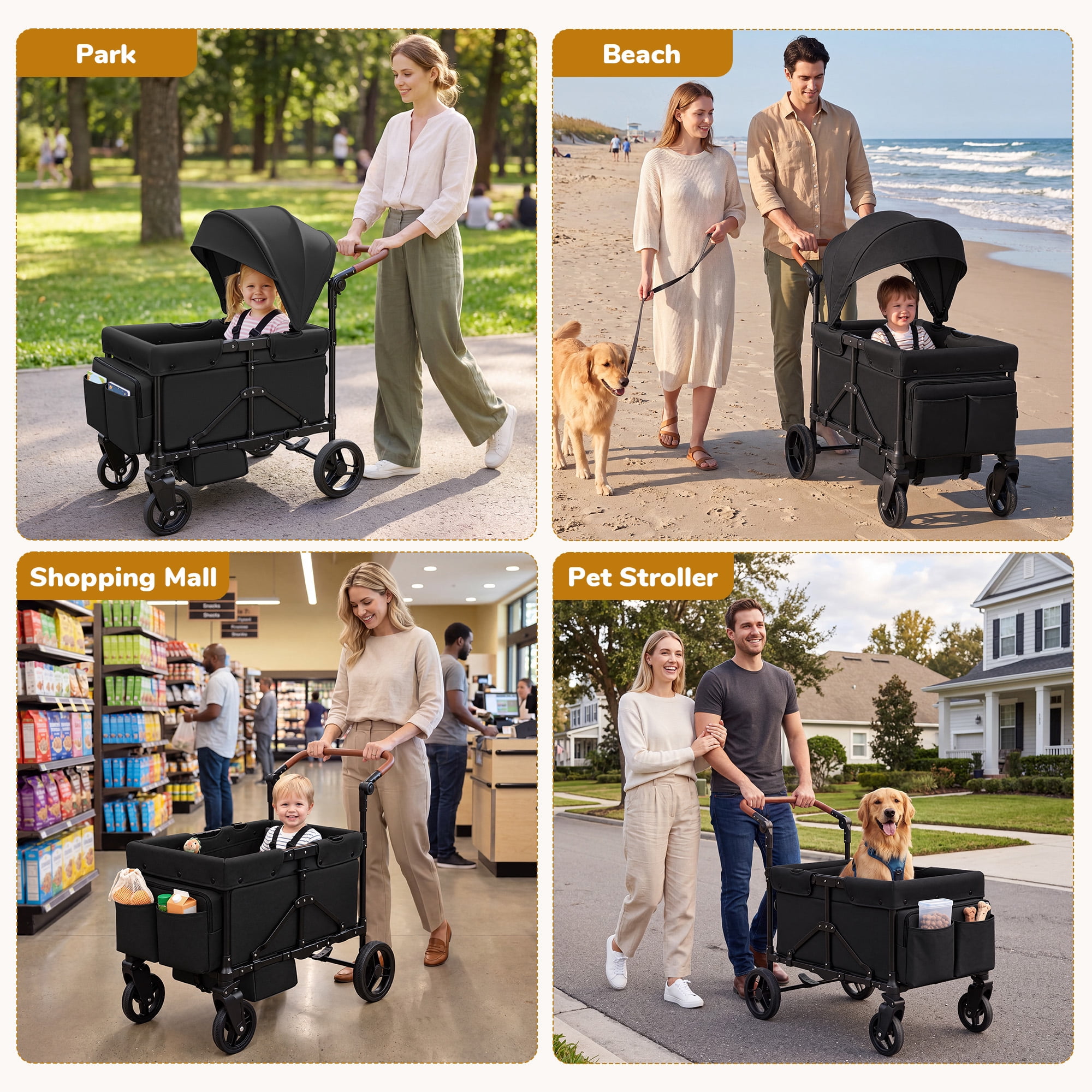 Vomeast Wagon Stroller for Kids, Outdoor Baby Stroller Wagon, 5-Piont Harness & Canopy,All-Terrain,Black - Image 5
