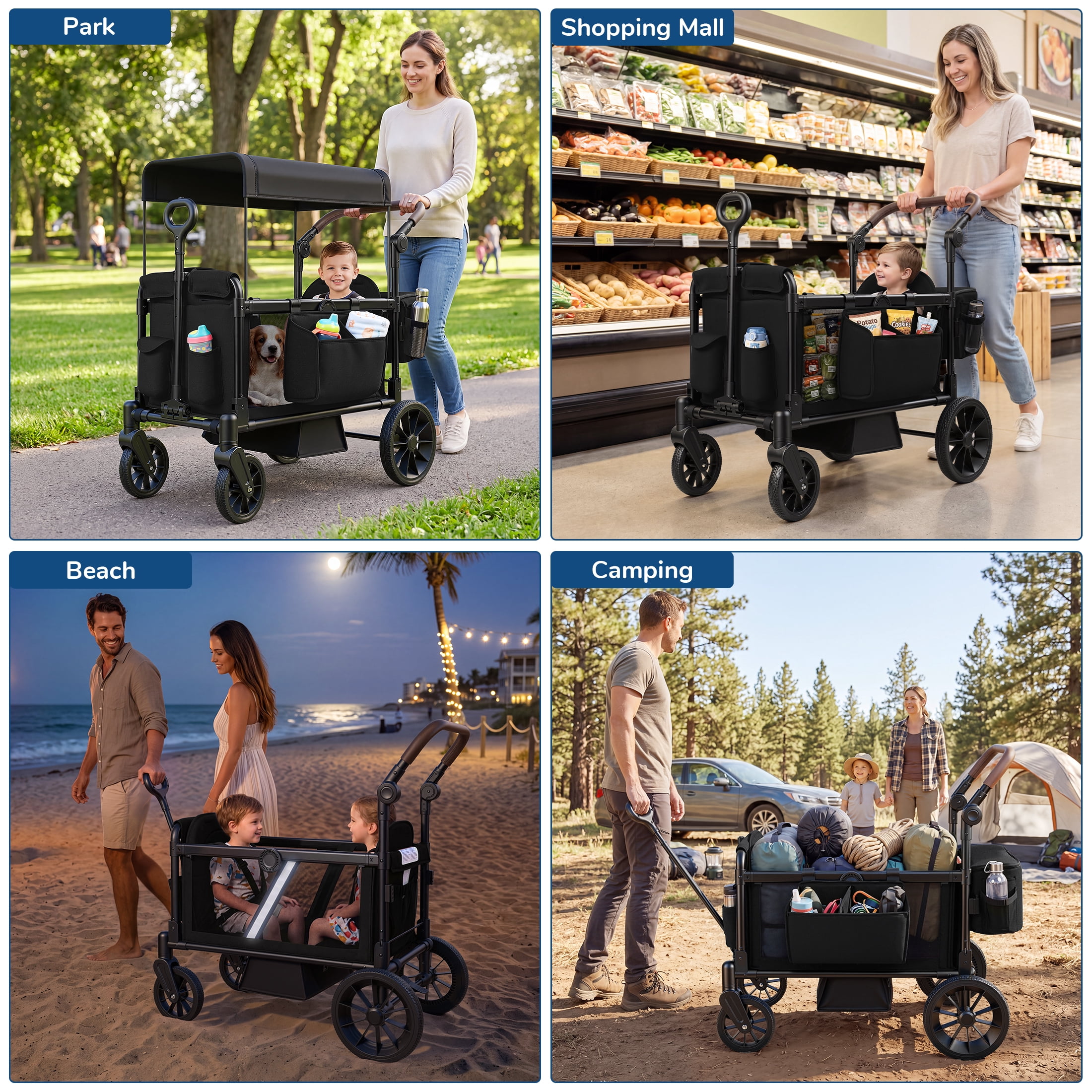 Vomeast Wagon Stroller with Tray,2-Seater Wagon for Kid,Side Entry,Black - Image 2