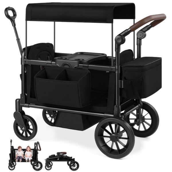 Vomeast Wagon Stroller with Tray,2-Seater Wagon for Kid,Side Entry,Black