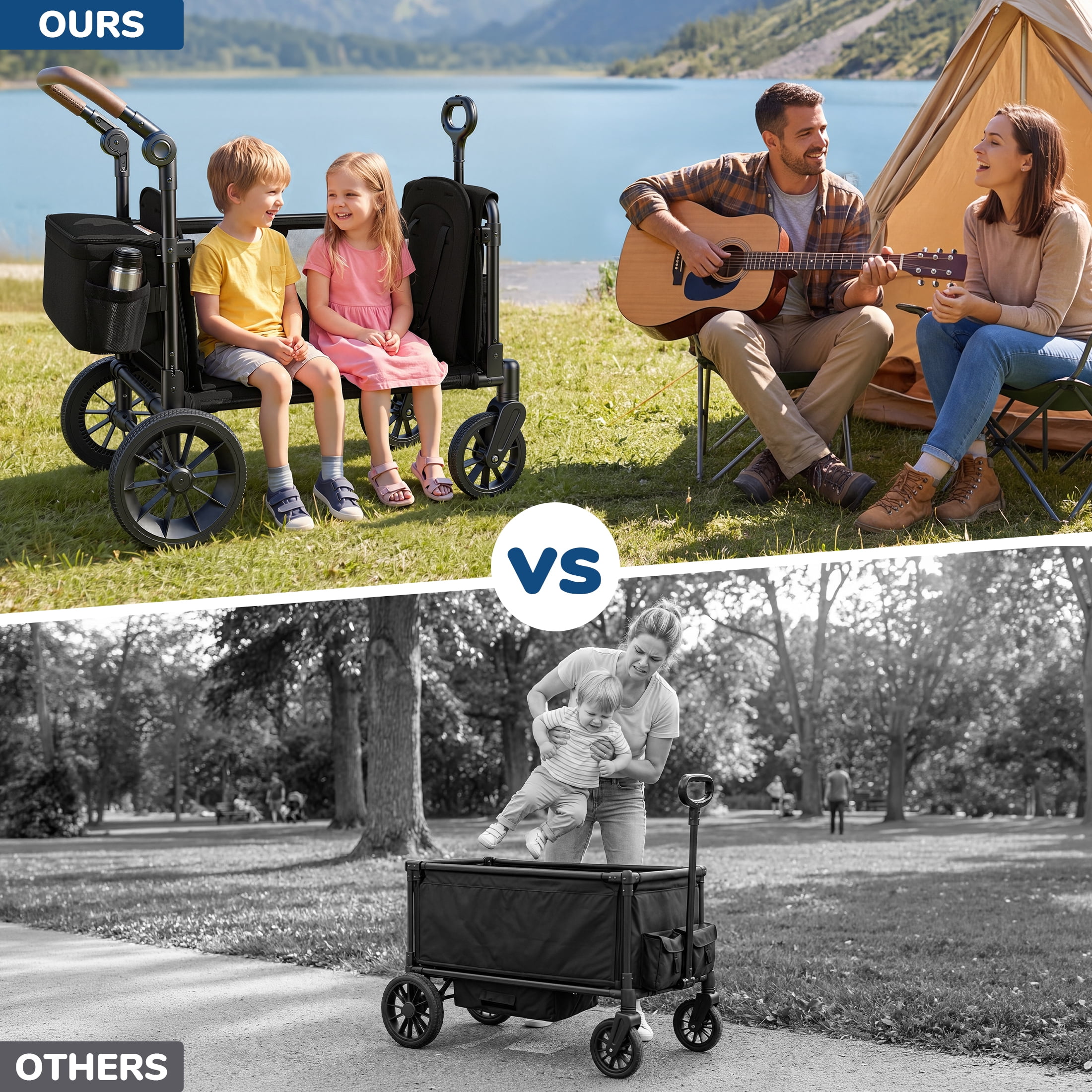 Vomeast Wagon Stroller with Tray,2-Seater Wagon for Kid,Side Entry,Black - Image 4