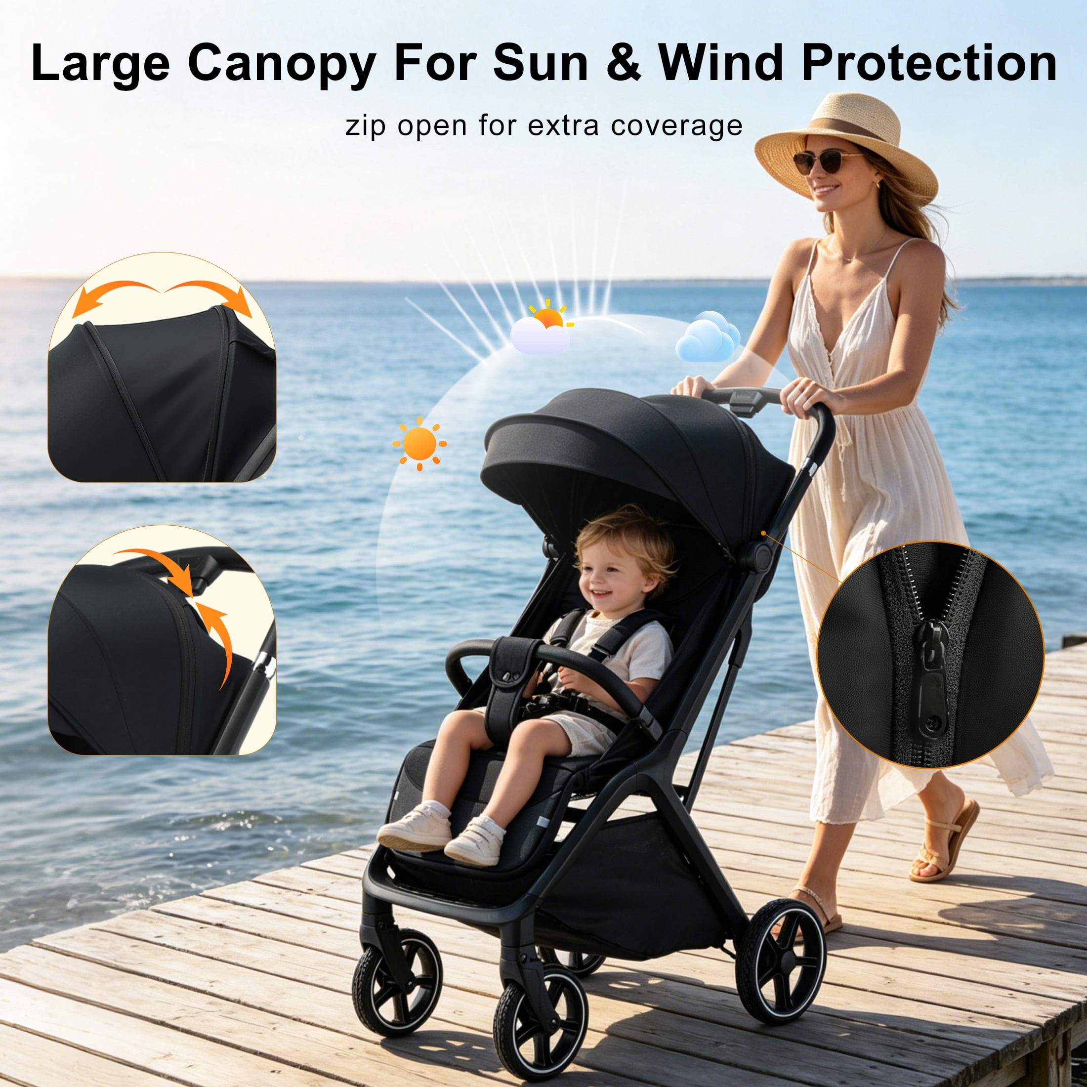 Vrhot Compact Baby Stroller, One-Hand Fold, Lightweight, Multi-Position Recline, Canopy, for Infants and Toddlers, Black - Image 4