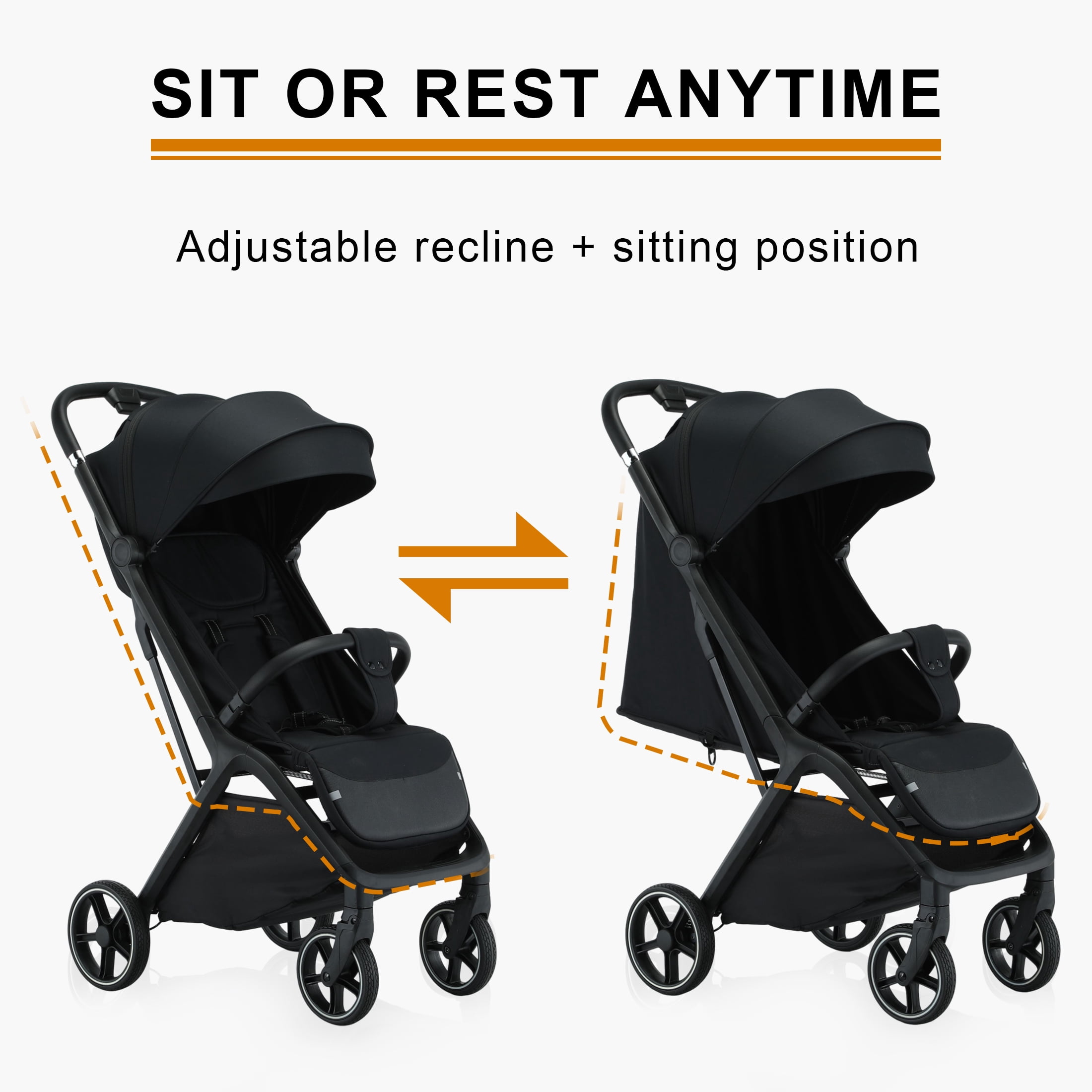Vrhot Compact Baby Stroller, One-Hand Fold, Lightweight, Multi-Position Recline, Canopy, for Infants and Toddlers, Black - Image 2