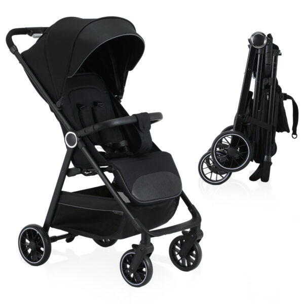 Vrhot Lightweight Baby Stroller, Compact Folding Travel Stroller, One-Hand Fold, Infant and Toddler 6-36 Months, Black
