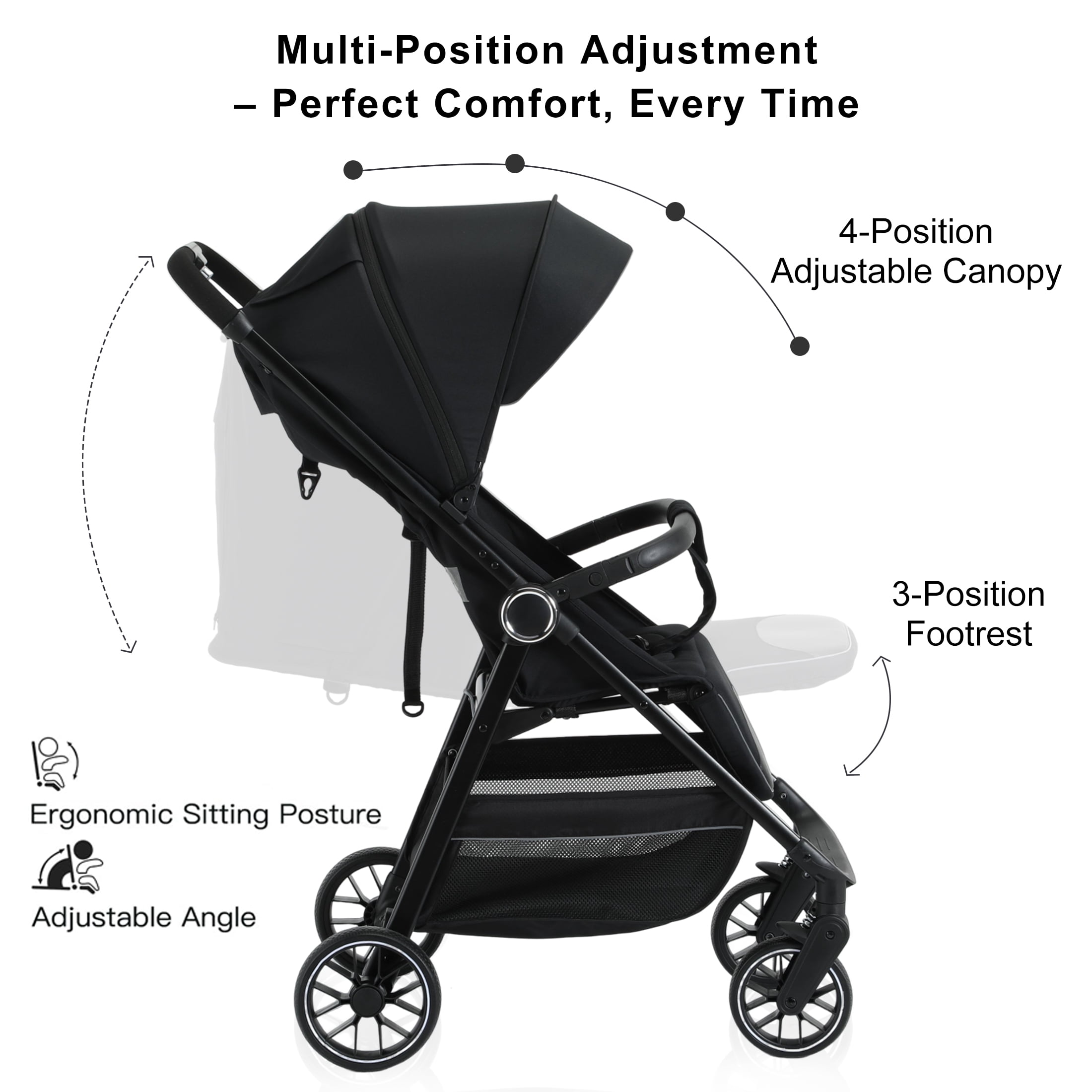 Vrhot Lightweight Baby Stroller, Compact Folding Travel Stroller, One-Hand Fold, Infant and Toddler 6-36 Months, Black - Image 5