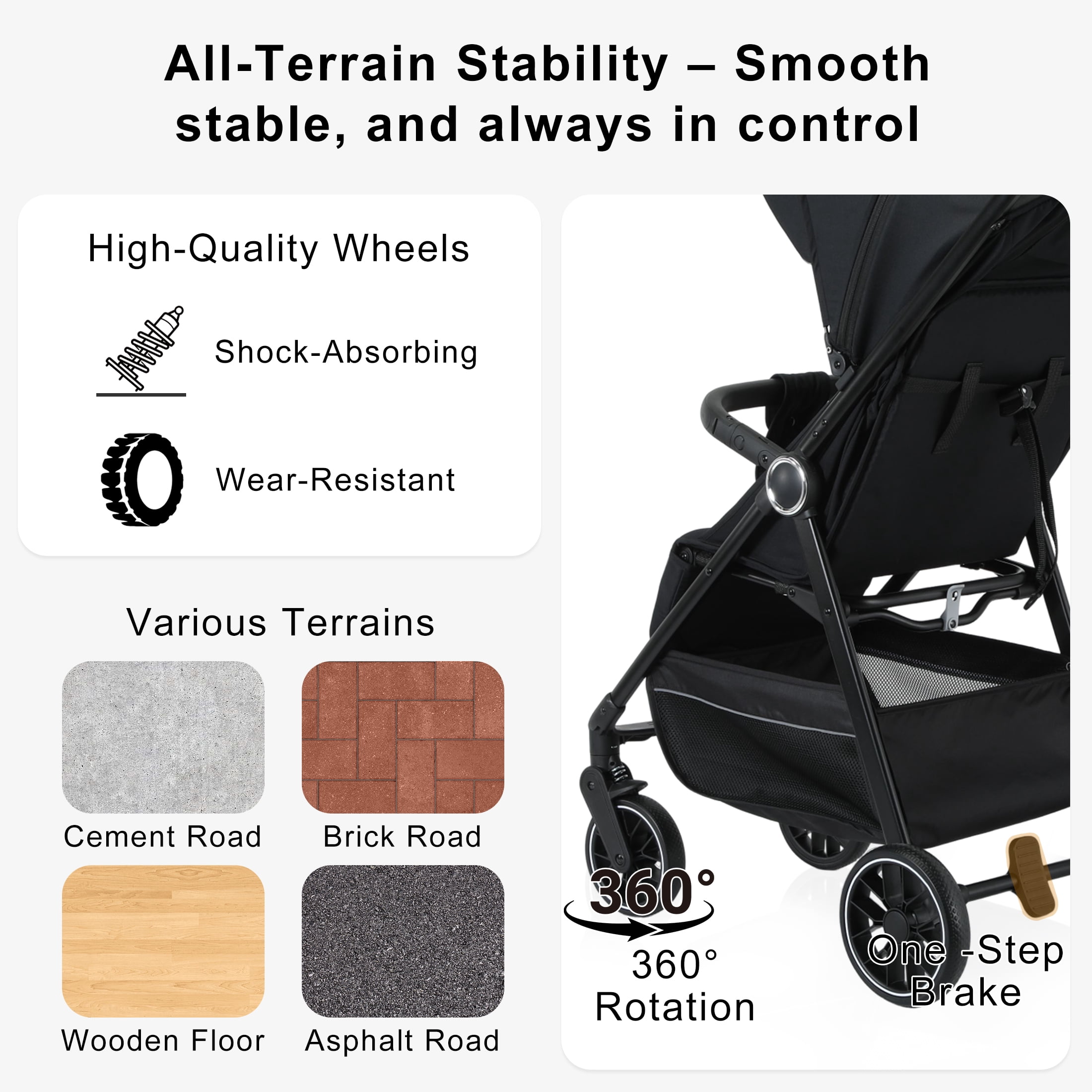 Vrhot Lightweight Baby Stroller, Compact Folding Travel Stroller, One-Hand Fold, Infant and Toddler 6-36 Months, Black - Image 4