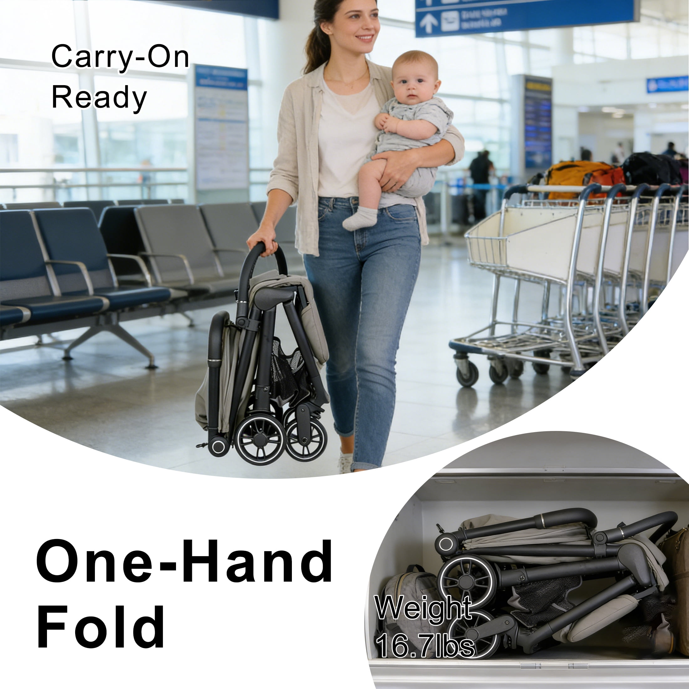 VRHOT Lightweight Baby Stroller for Newborn & Toddler, One-Hand Fold, UPF 50+ Canopy, Reclining Seat, Compact Travel Stroller, Black - Image 5