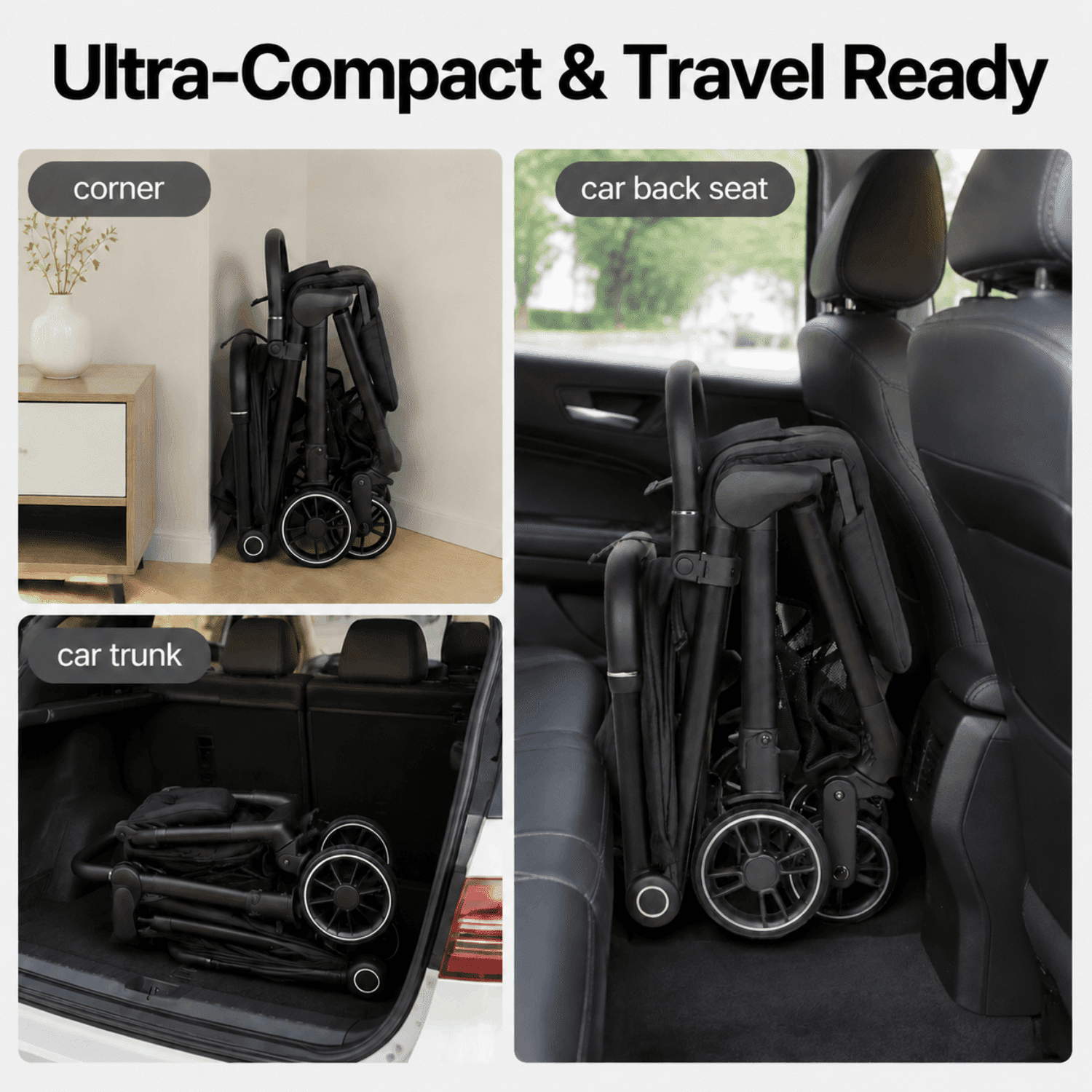 VRHOT Lightweight Baby Stroller for Newborn & Toddler, One-Hand Fold, UPF 50+ Canopy, Reclining Seat, Compact Travel Stroller, Black - Image 2