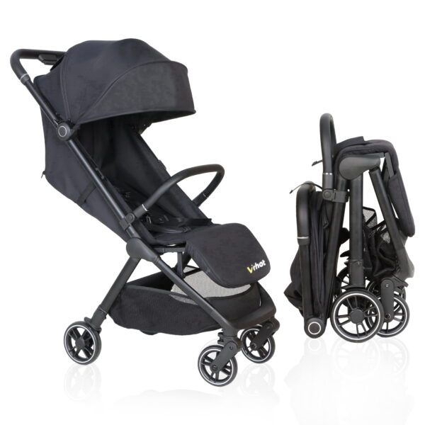 VRHOT Lightweight Baby Stroller for Newborn & Toddler, One-Hand Fold, UPF 50+ Canopy, Reclining Seat, Compact Travel Stroller, Black