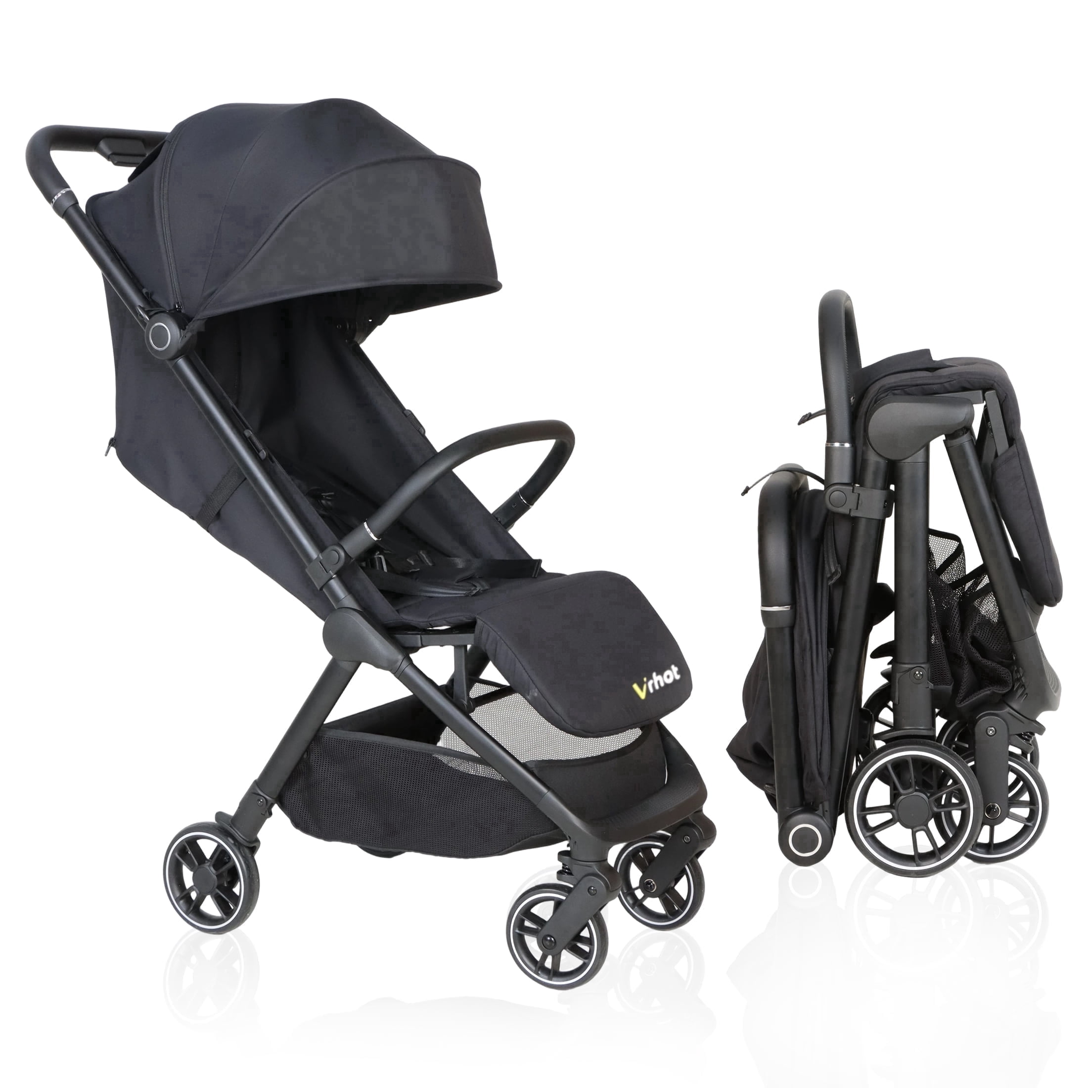 VRHOT Lightweight Baby Stroller for Newborn & Toddler, One-Hand Fold, UPF 50+ Canopy, Reclining Seat, Compact Travel Stroller, Black